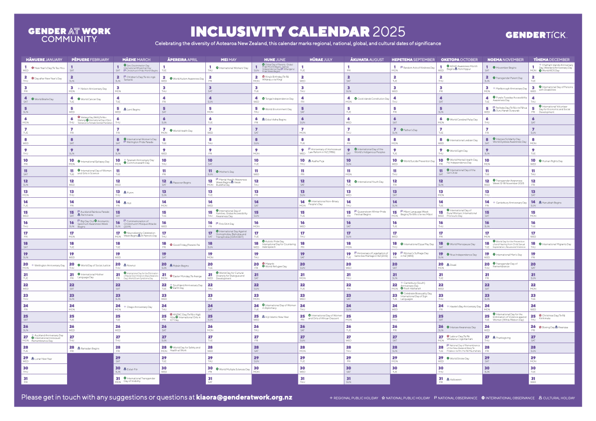 Inclusivity Calendar 2025 — Gender At Work with 2025 November Diversity Calendar