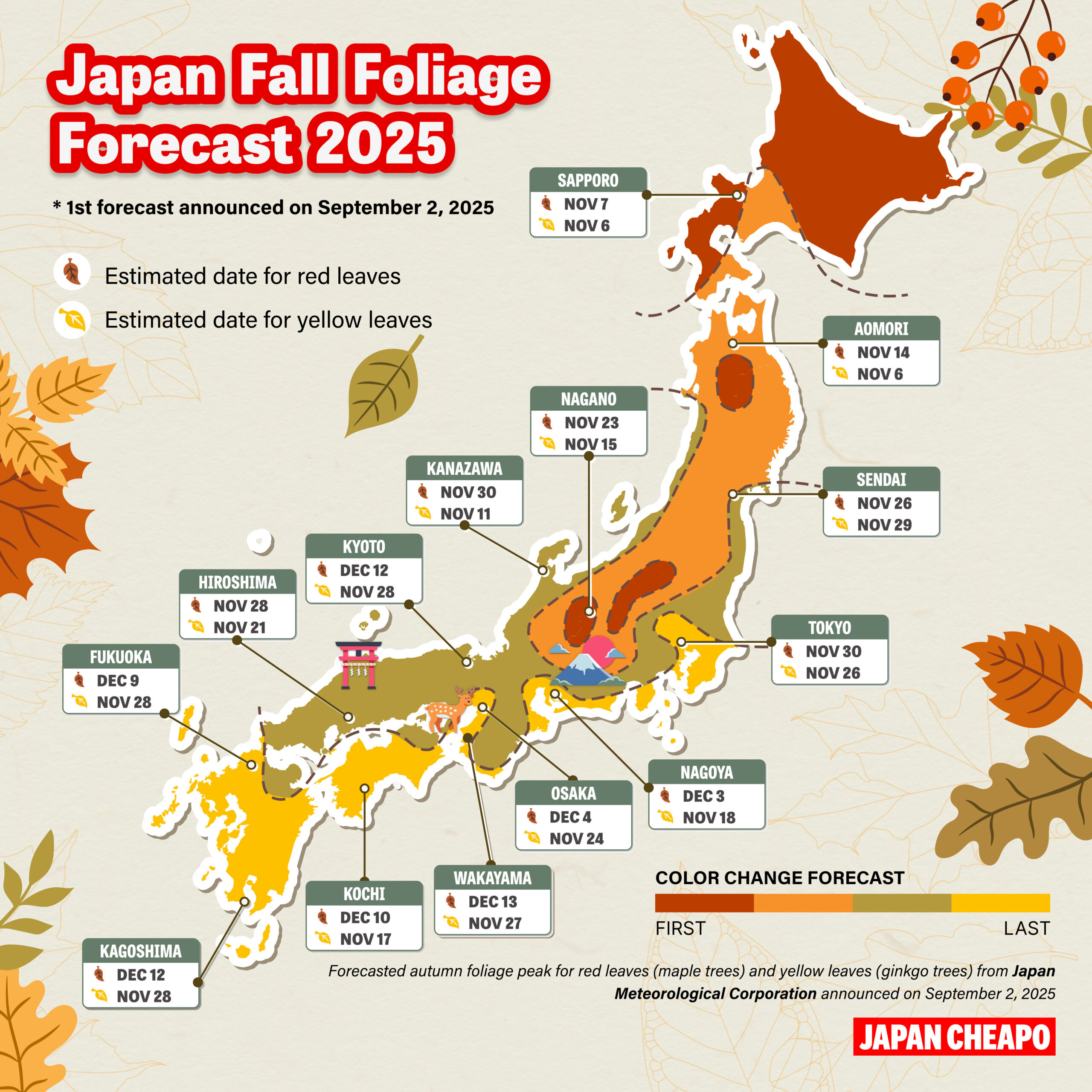 Japan Fall Foliage Forecast 2025 — Updated | Japan Cheapo in Japan November Calendar 2025