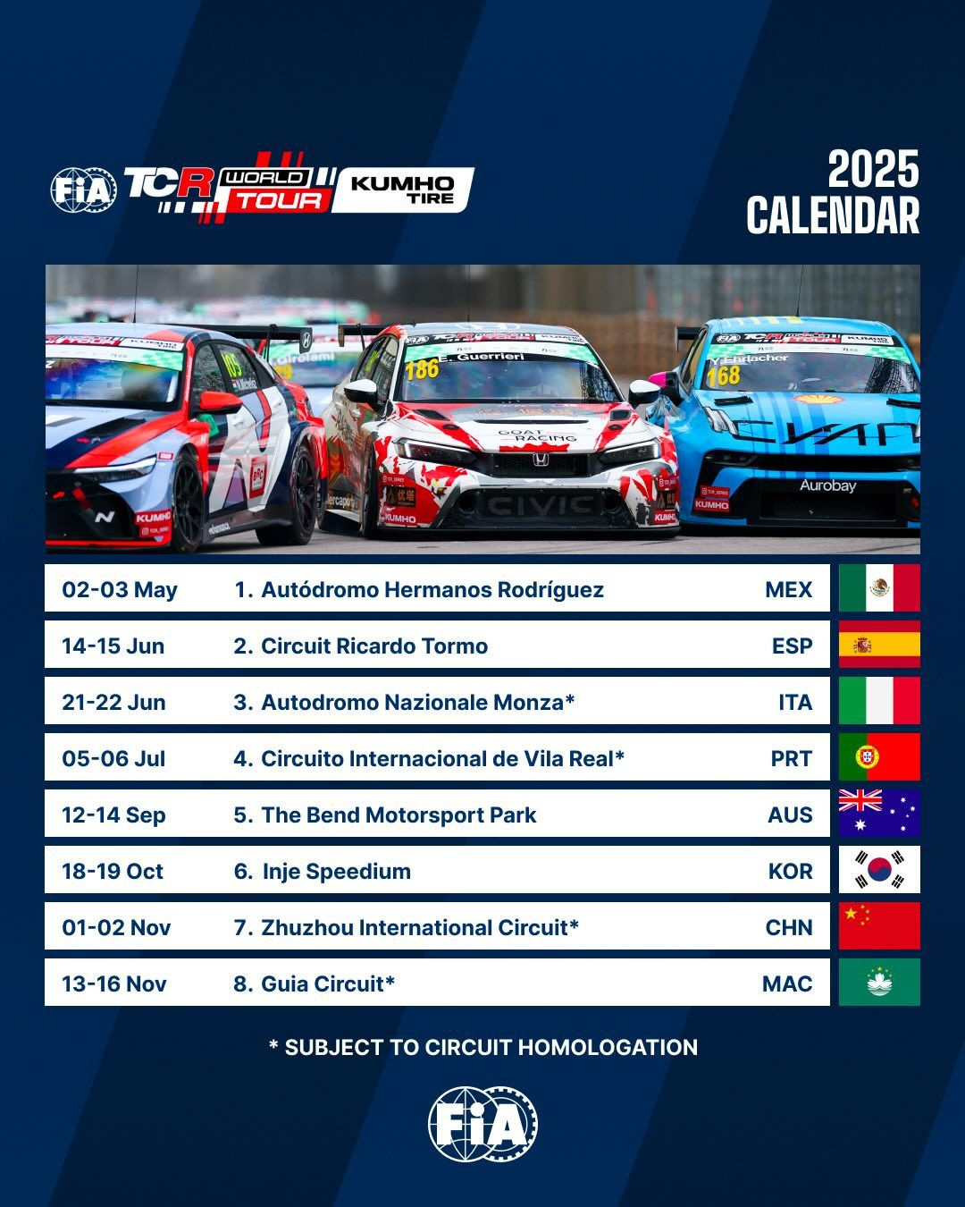 Kumho Fia Tcr World Tour Announces Dynamic 2025 Race Calendar pertaining to Racing Calendar November 2025