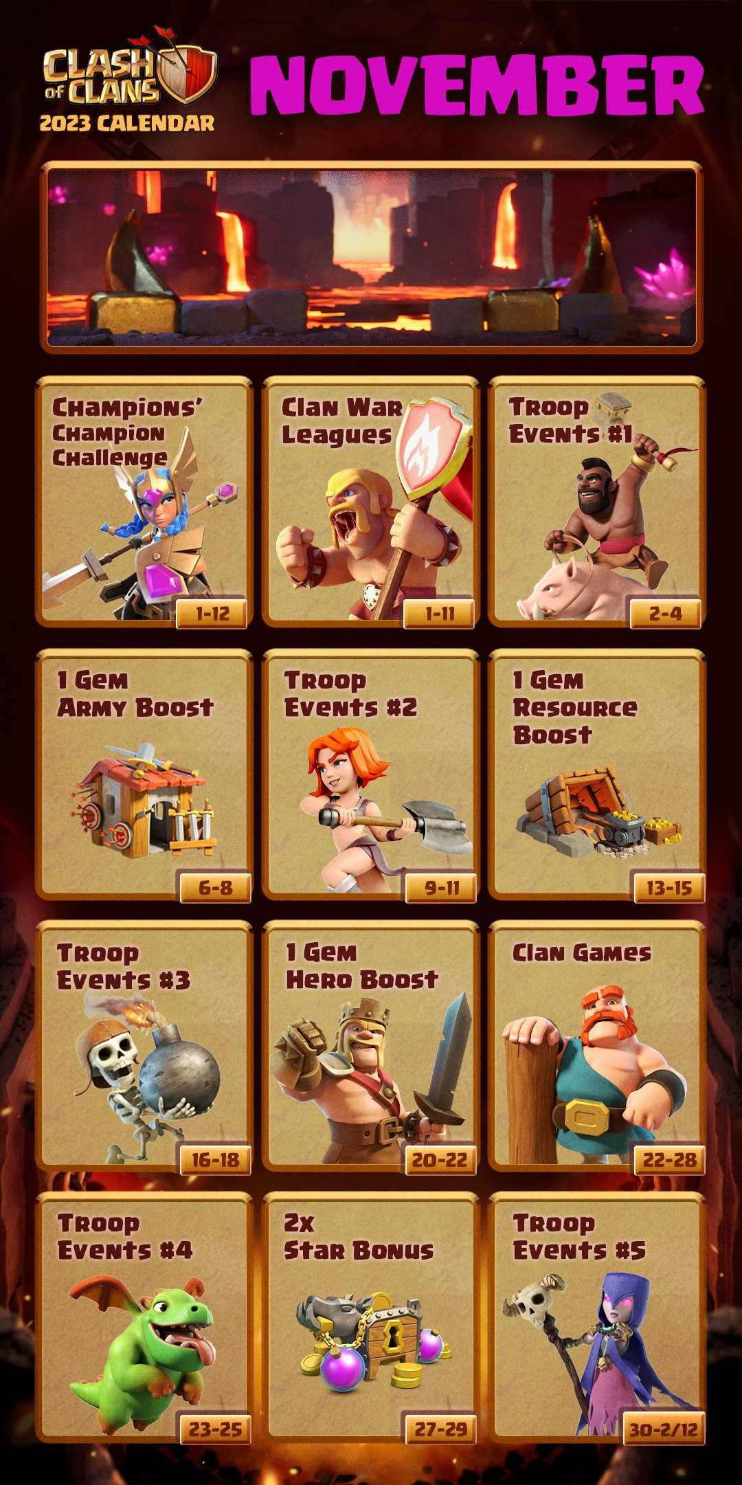 November 2023 Events Calendar : R/Clashofclans with regard to Clash Of Clans November 2025 Calendar