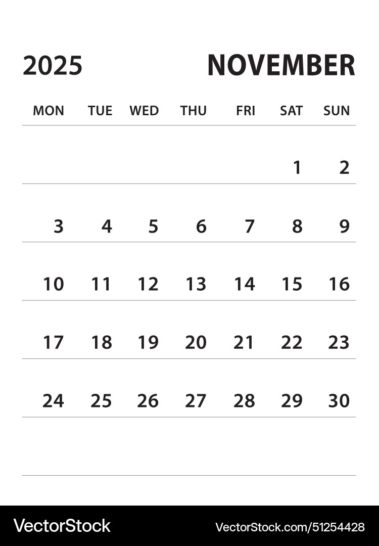 November 2025-Calendar 2025 Vorlage Lizenzfreier Vektor within November 2025 Calendar Vertical