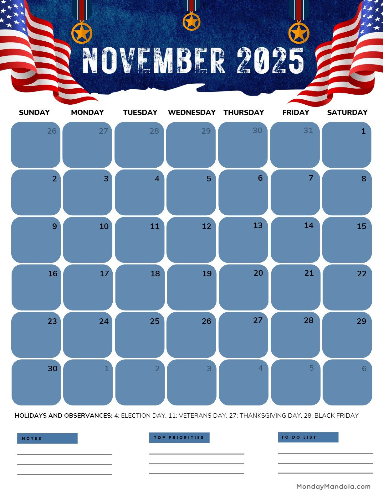 November 2025 Calendar (52 Free Pdf Printables) regarding General Blue November 2025 Calendar