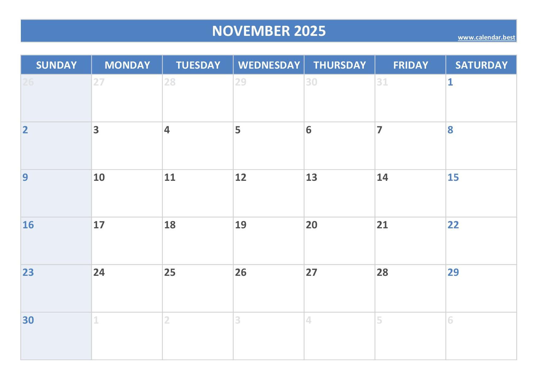 November 2025 Calendar -Calendar.best intended for November 2025 Calendar Veterans Day