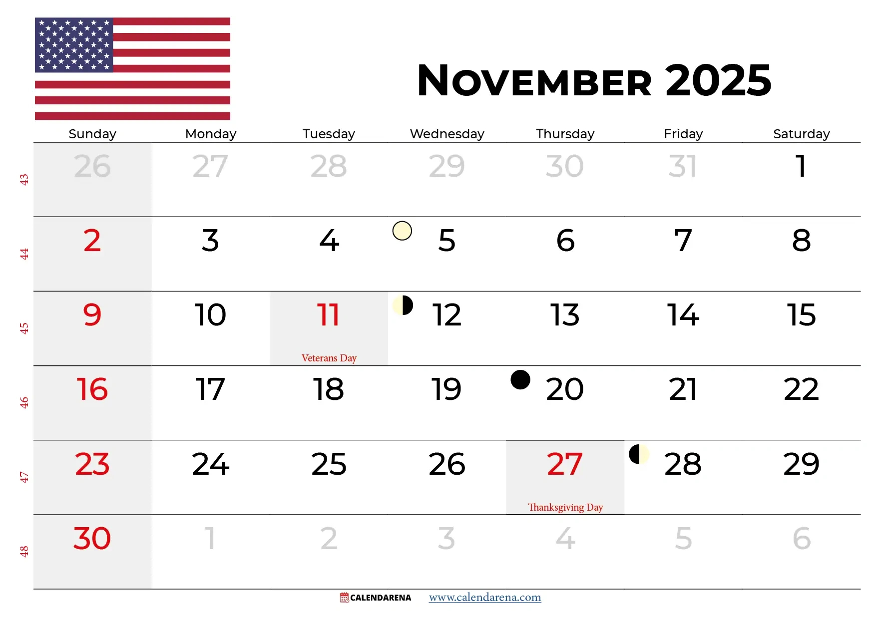 November 2025 Calendar - Free Printable & Online pertaining to November 2025 USA Calendar