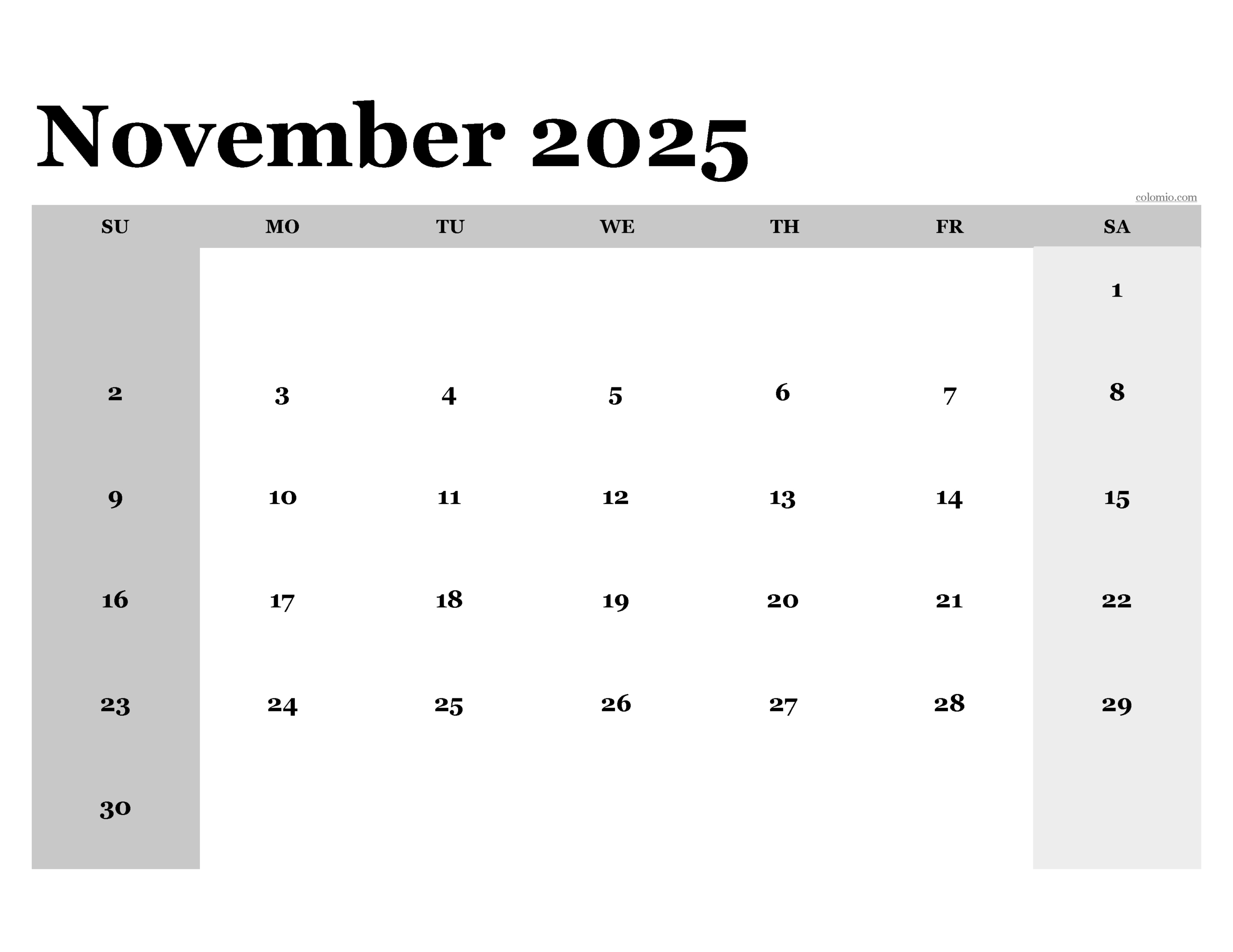 November 2025 Calendar | Free Printable Pdf, Xls And Png for Excel November 2025 Calendar