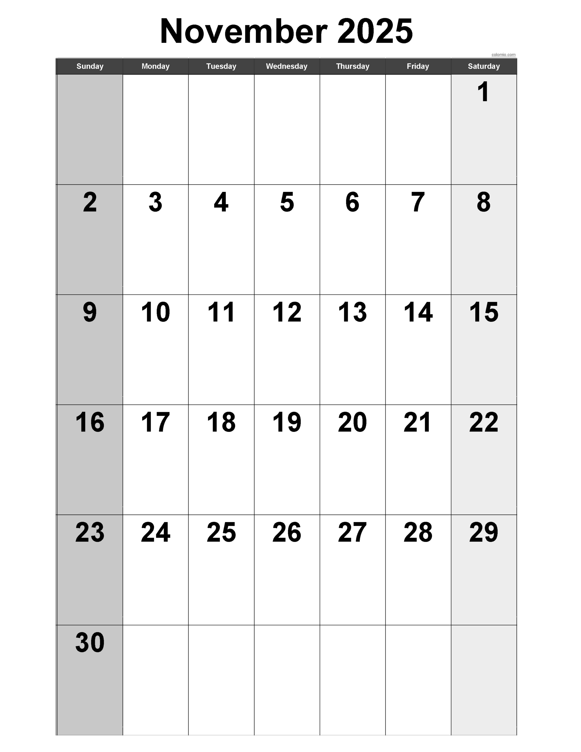 November 2025 Calendar | Free Printable Pdf, Xls And Png in November 2025 Calendar Vertical
