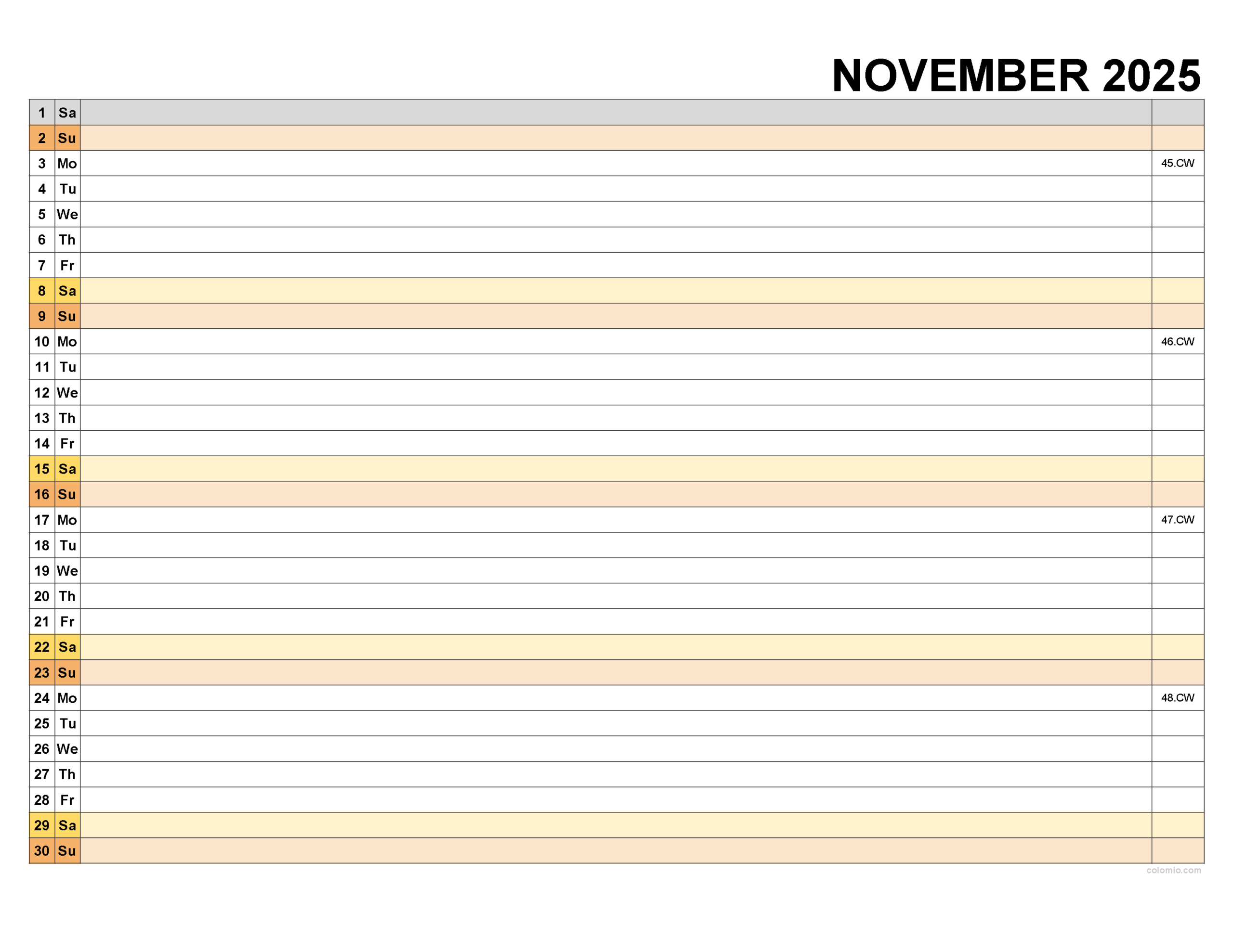 November 2025 Calendar | Free Printable Pdf, Xls And Png inside November 2025 Calendar List