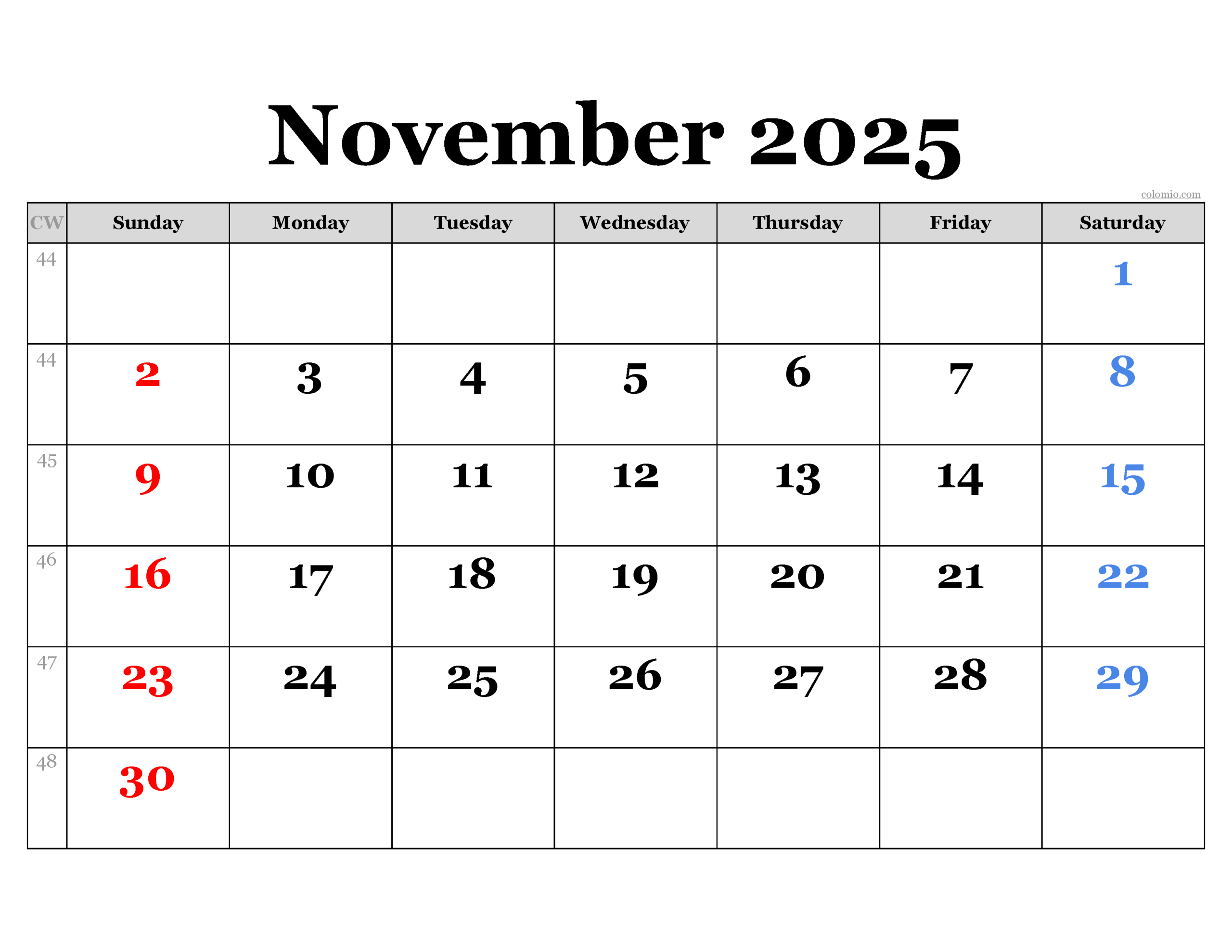 November 2025 Calendar | Free Printable Pdf, Xls And Png within Free Printable November Calendar 2025 Numbers