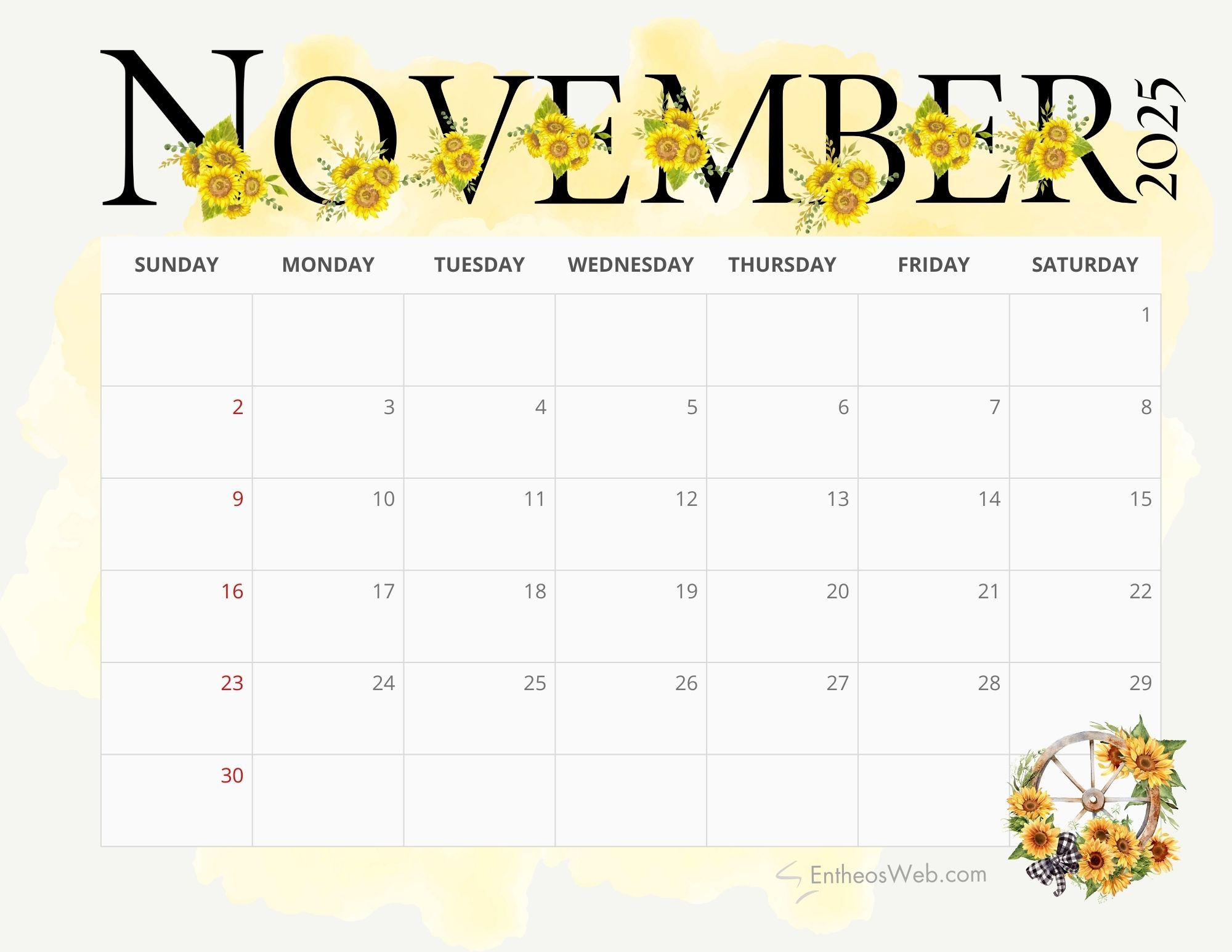 November 2025 Calendar Free Printables | Entheosweb in November 2025 Calendar Free Download
