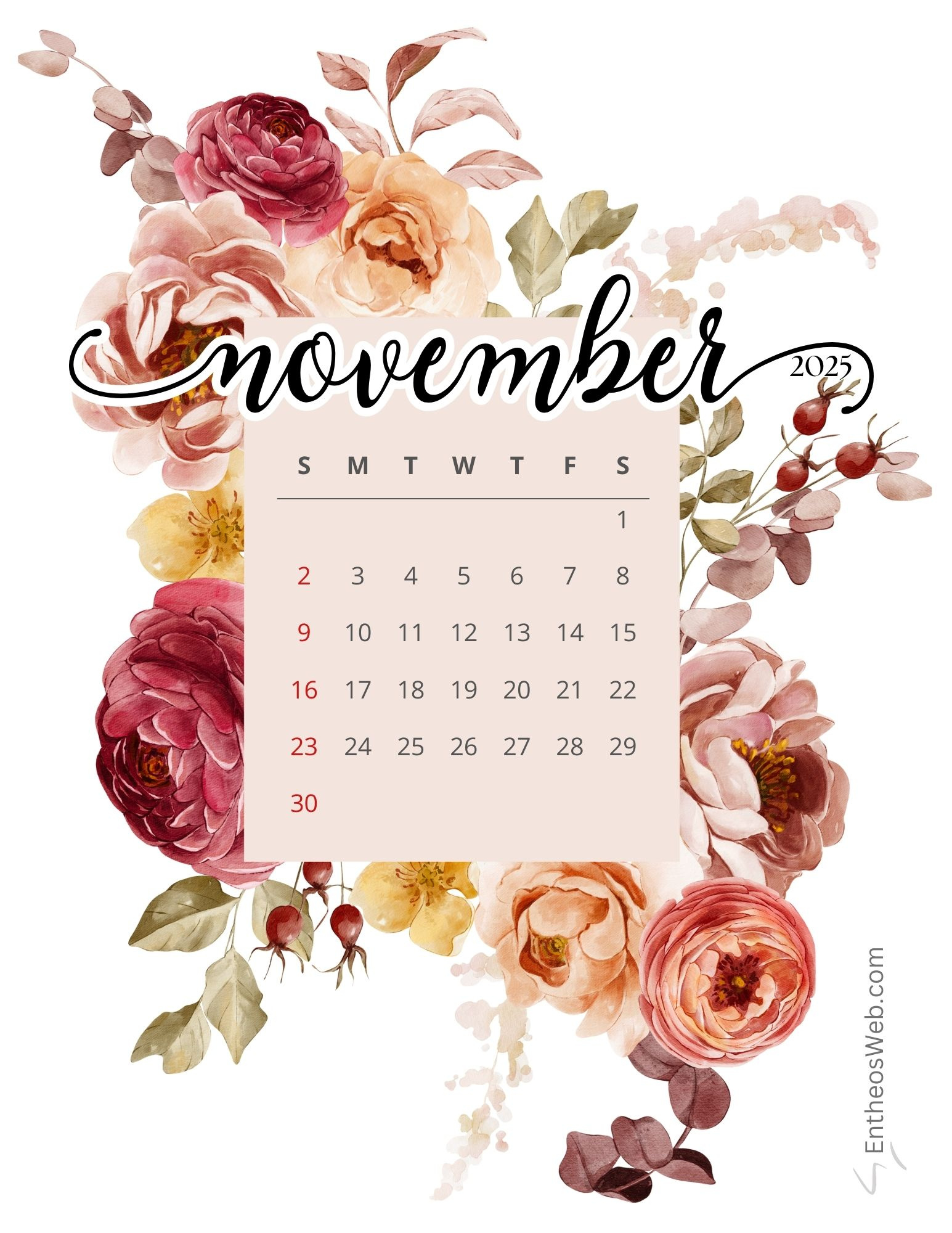 November 2025 Calendar Free Printables | Entheosweb in November 2025 Calendar Phone Wallpaper