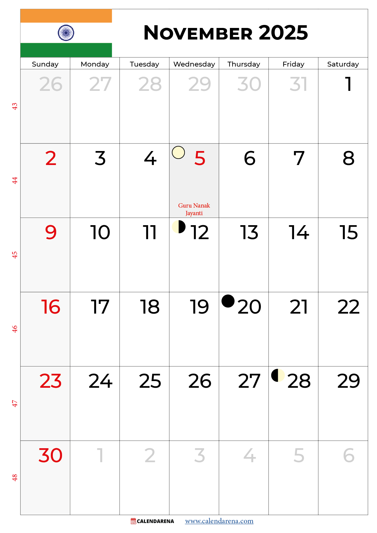 November 2025 Calendar India Download Best Free for Hindu November Calendar 2025