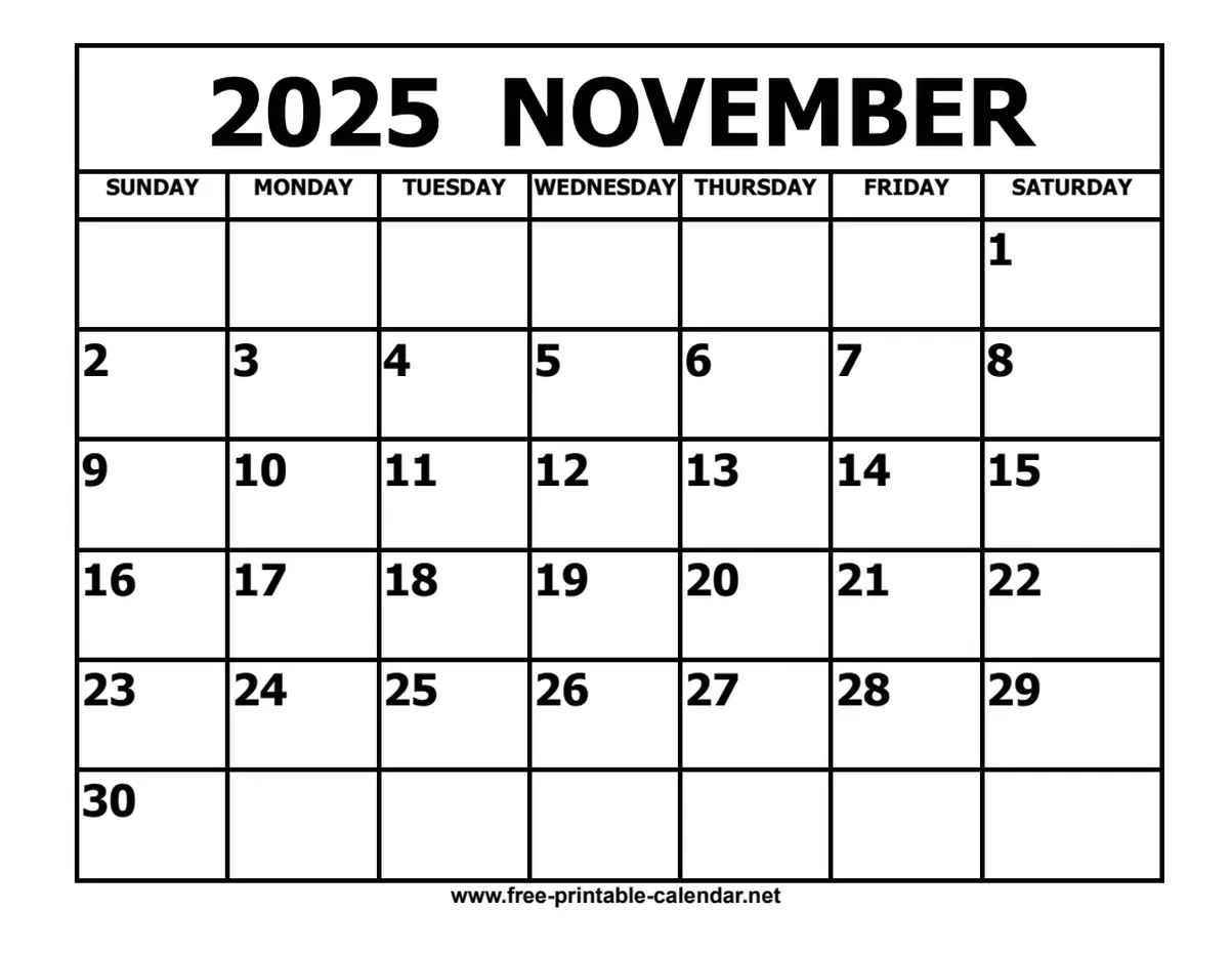 November 2025 Calendar intended for November 2025 Calendar Printable Wiki