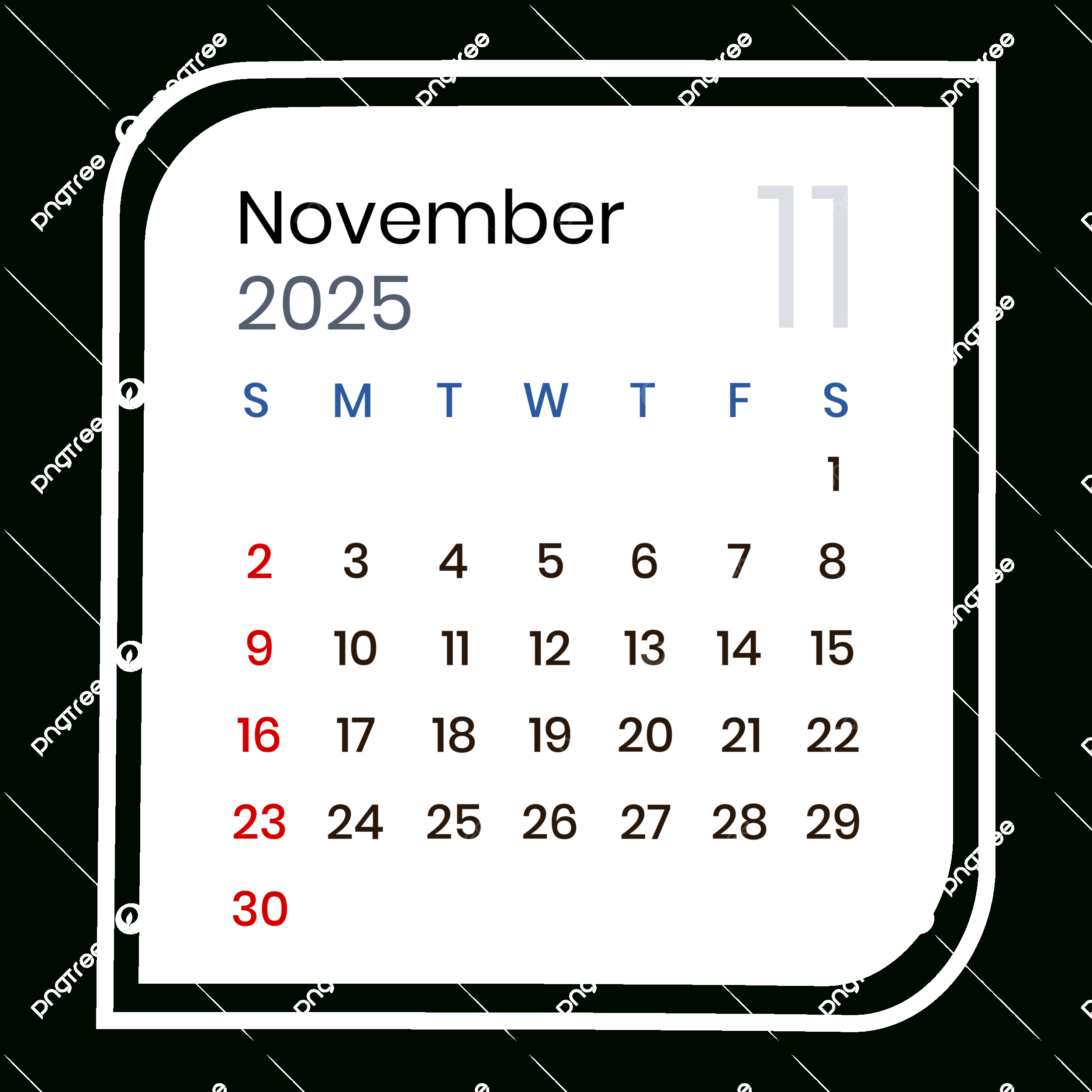 November 2025 Calendar Minimalist Vector, November 2025, November throughout November 2025 Calendar Png Transparent
