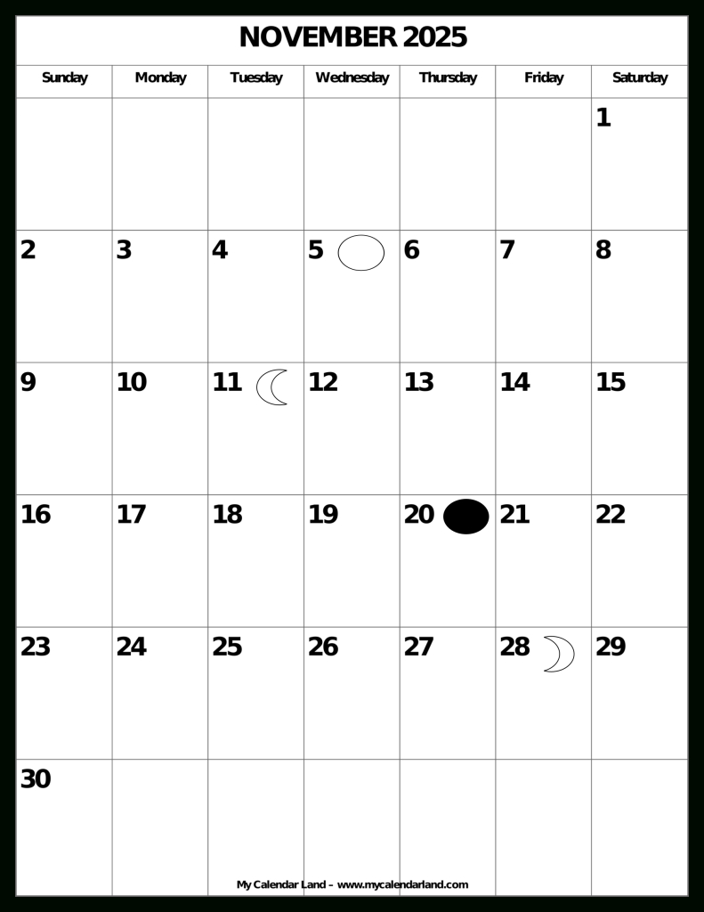 November 2025 Calendar – My Calendar Land inside How Many Days Are In November 2025 Calendar