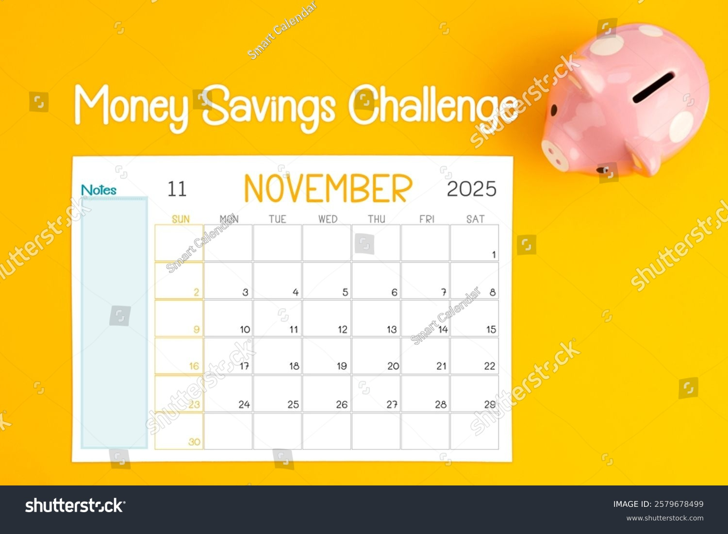 November 2025 Calendar Pink Piggy Bank Stock Photo 2579678499 intended for Earning Calendar November 2025