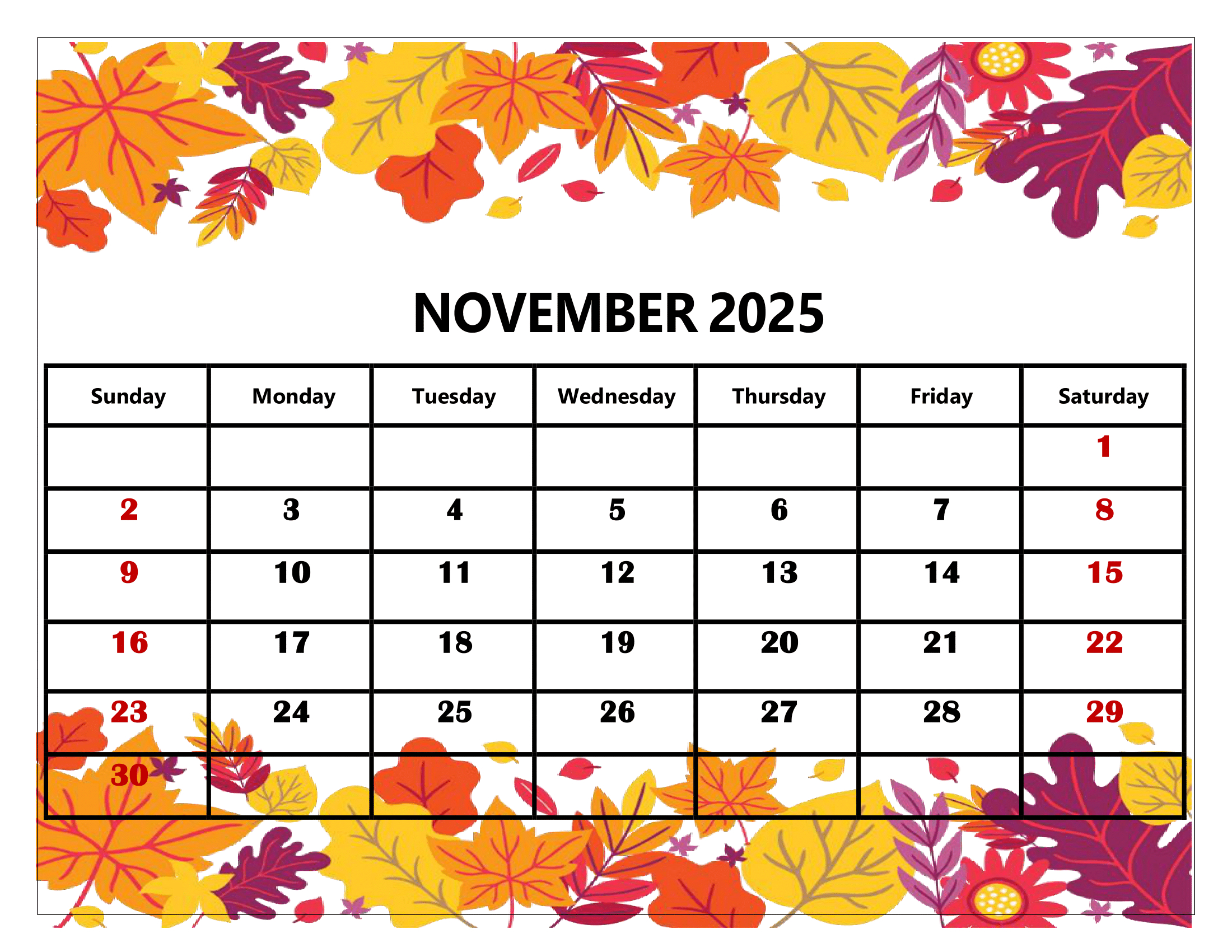 November 2025 Calendar Printable Pdf Template With Holidays for November 2025 Calendar with Holidays USA