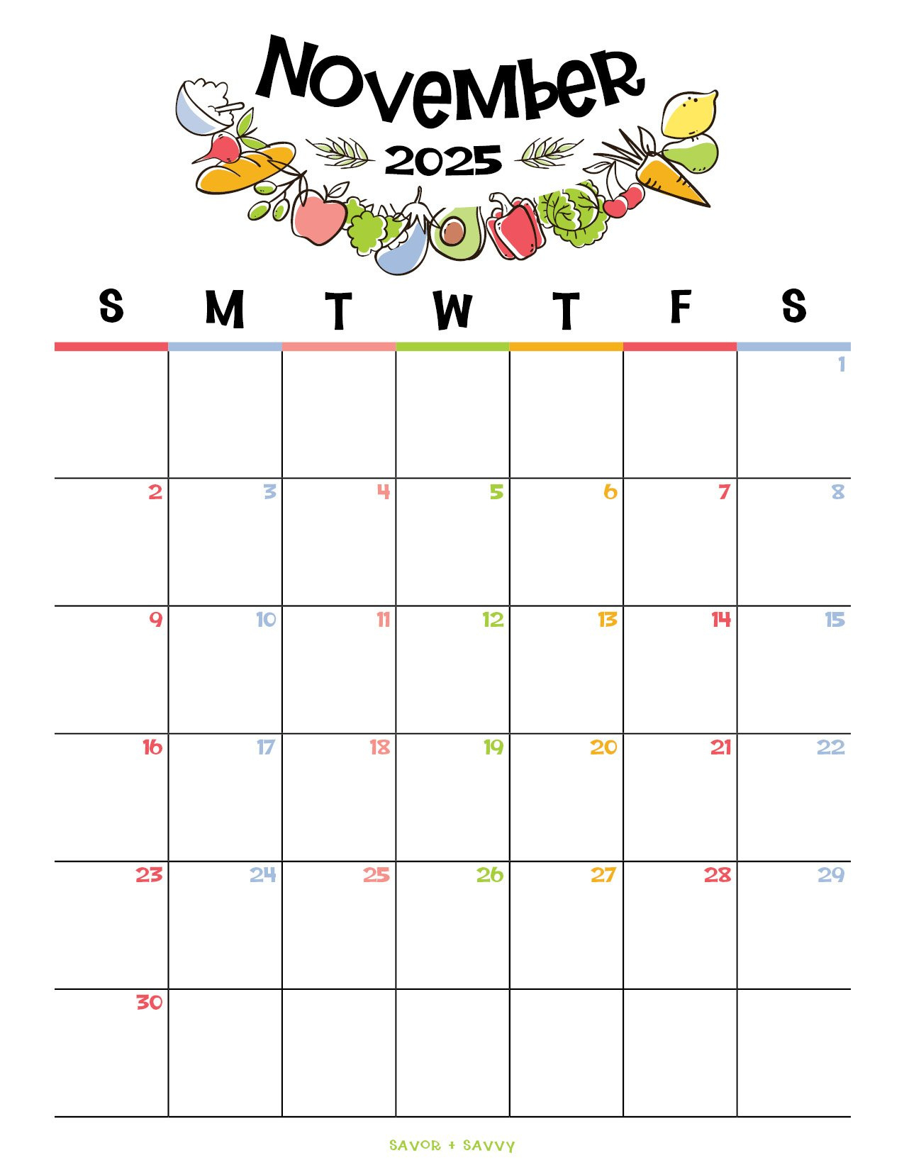 November 2025 Calendar Templates – 14 Free Printables - Savor + Savvy regarding November Fun Calendar 2025