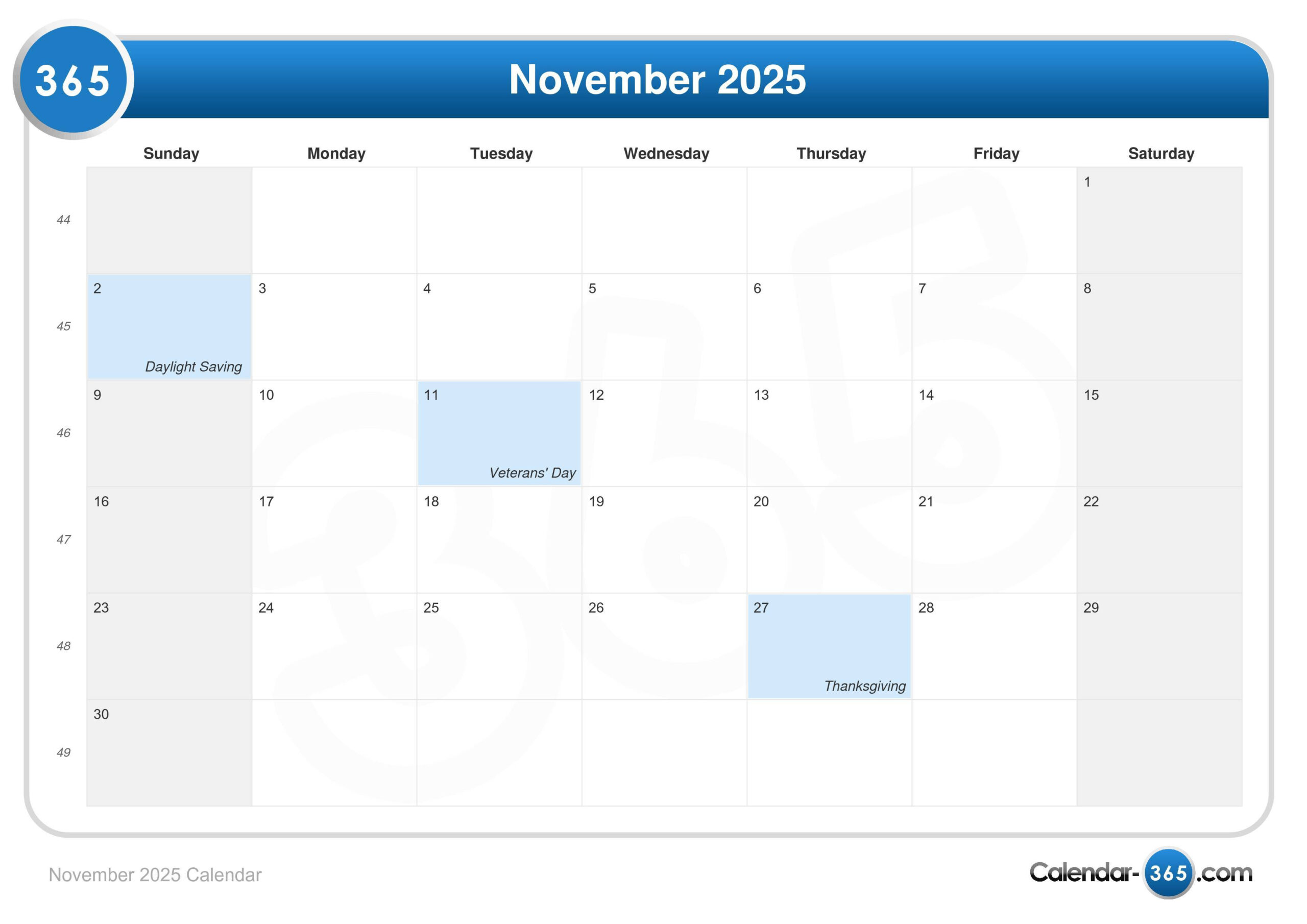 November 2025 Calendar throughout November 16 Calendar 2025