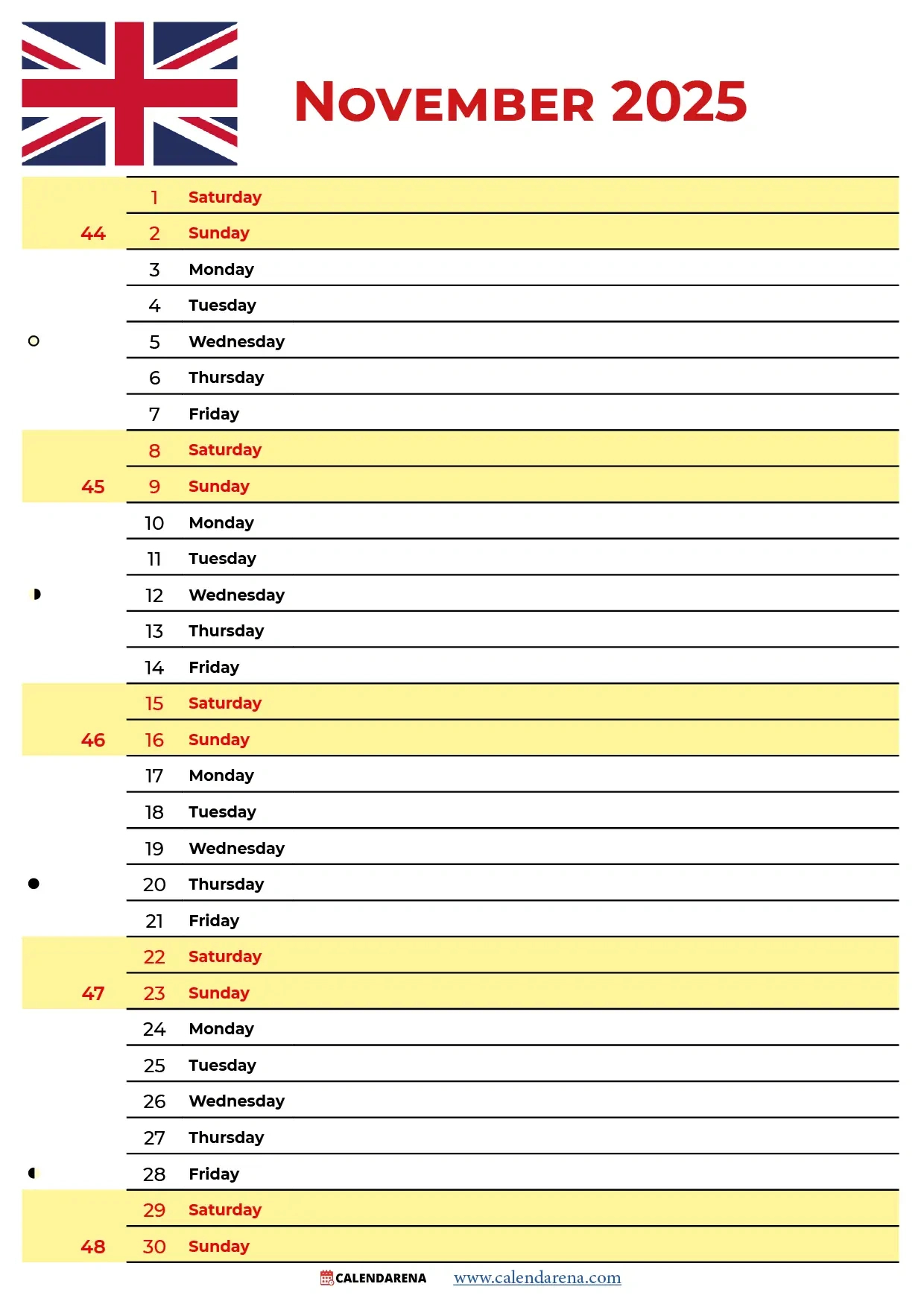 November 2025 Calendar Uk with November Saints Calendar 2025