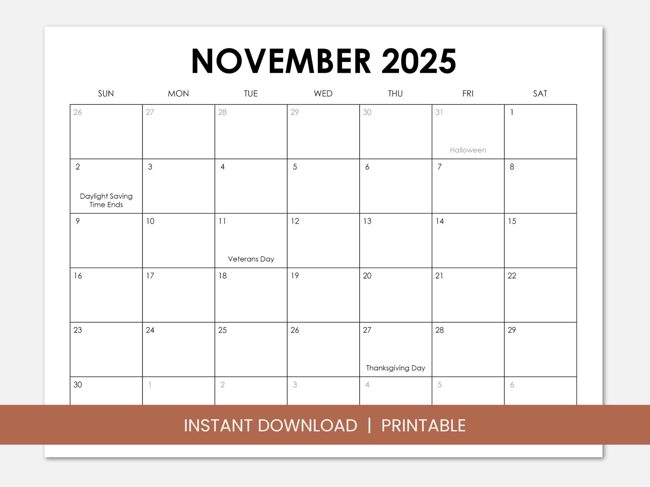 November 2025 Calendar With Holidays, Printable Dated November pertaining to November Holiday 2025 Calendar