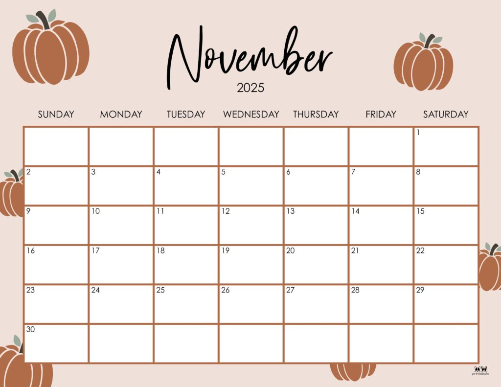 November 2025 Calendars - 107 Free Printables | Printabulls for Cute November 2025 Calendar Printable