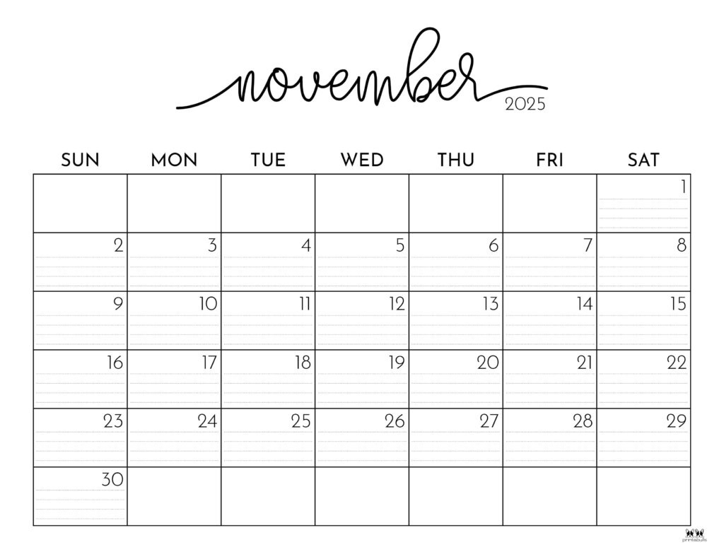 November 2025 Calendars - 107 Free Printables | Printabulls intended for November 2025 Calendar Printable 8X11