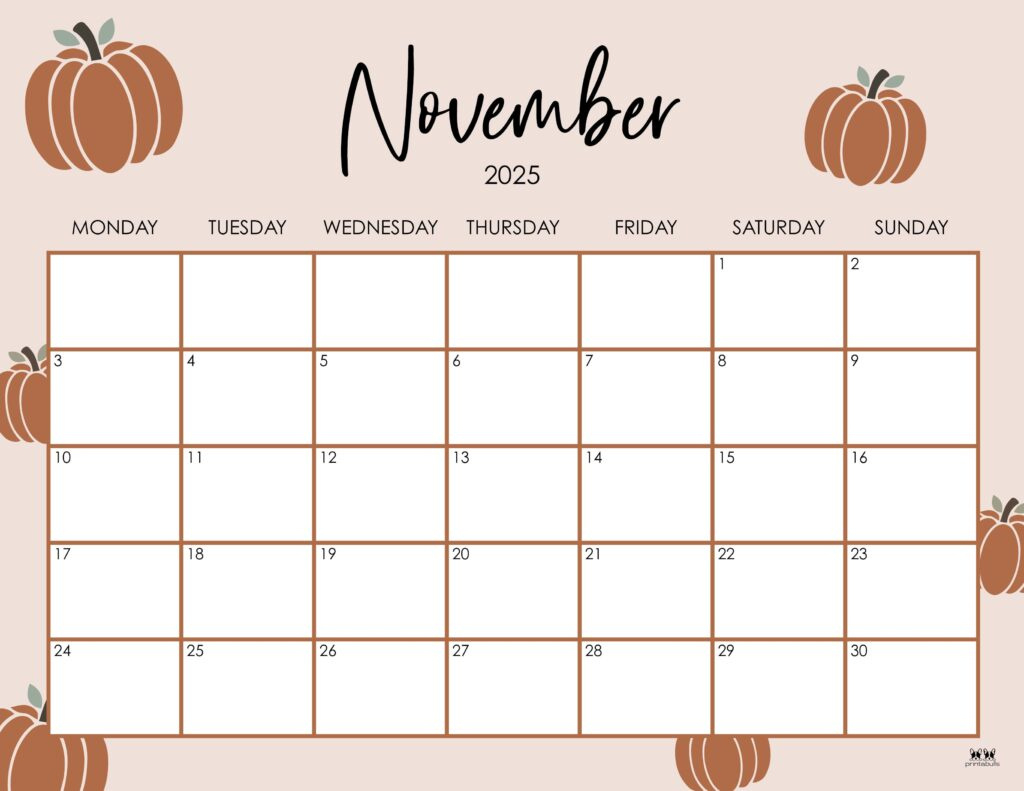 November 2025 Calendars - 107 Free Printables | Printabulls regarding November 2025 Calendar Homemade