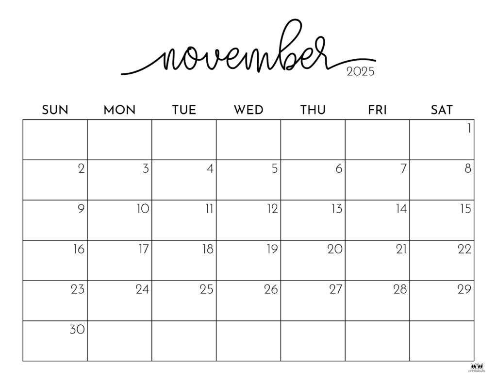 November 2025 Calendars - 107 Free Printables | Printabulls with Calendar 2025 November Month