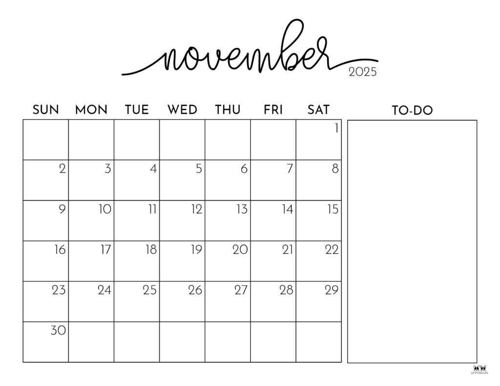 November 2025 Calendars - 107 Free Printables | Printabulls within Calendar Template November 2025
