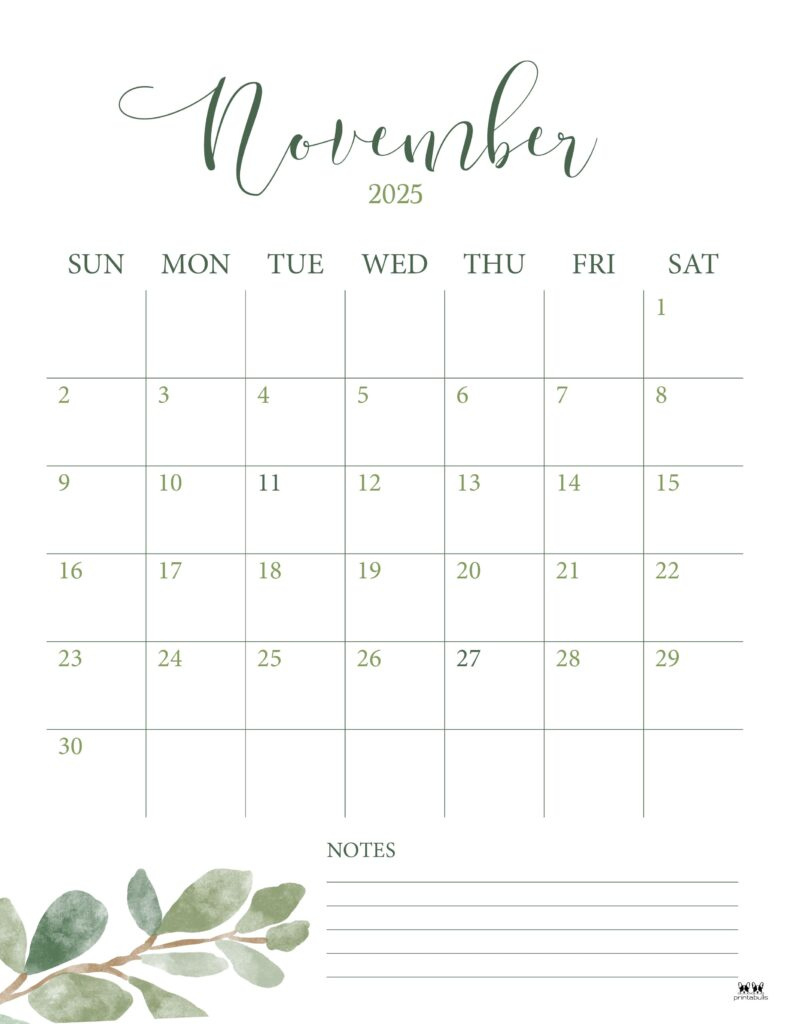 November 2025 Calendars - 107 Free Printables | Printabulls within Mini Calendar November 2025