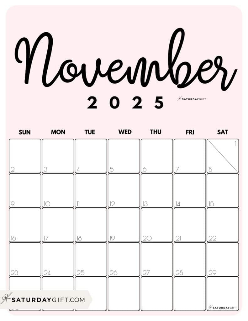 November 2025 Calendars - 23 Cute Free Printable Pdfs | Saturdaygift for November Vertical Calendar 2025