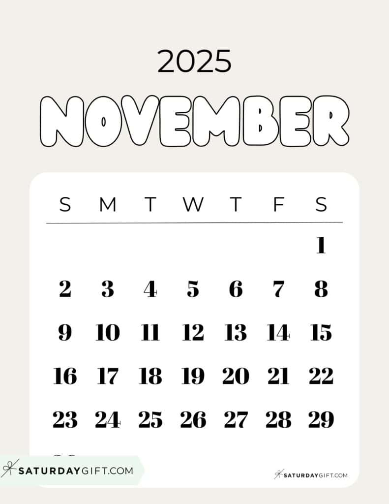 November 2025 Calendars - 23 Cute Free Printable Pdfs | Saturdaygift inside November 28 2025 Calendar