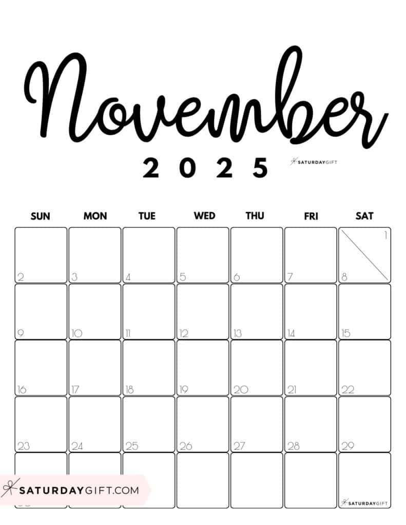November 2025 Calendars - 23 Cute Free Printable Pdfs | Saturdaygift intended for November 2025 Calendar Portrait