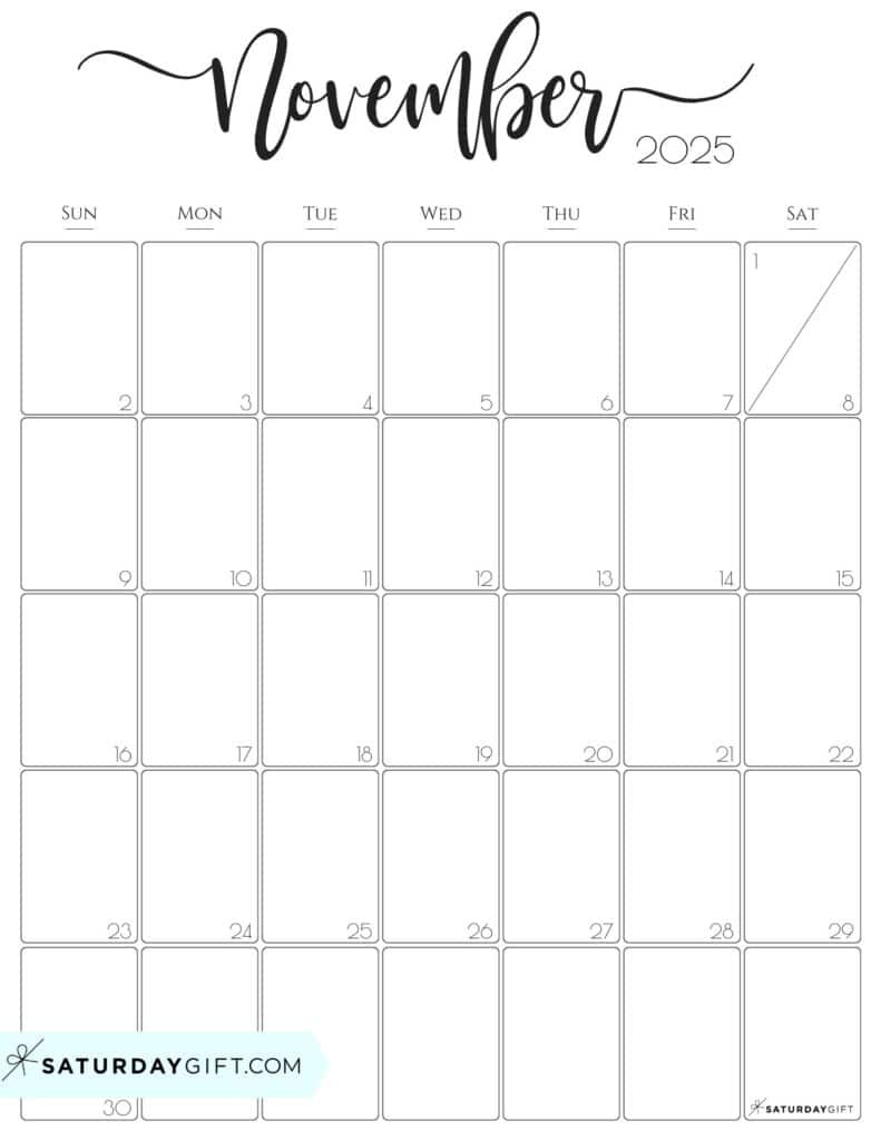 November 2025 Calendars - 23 Cute Free Printable Pdfs | Saturdaygift with November 2025 Calendar Portrait