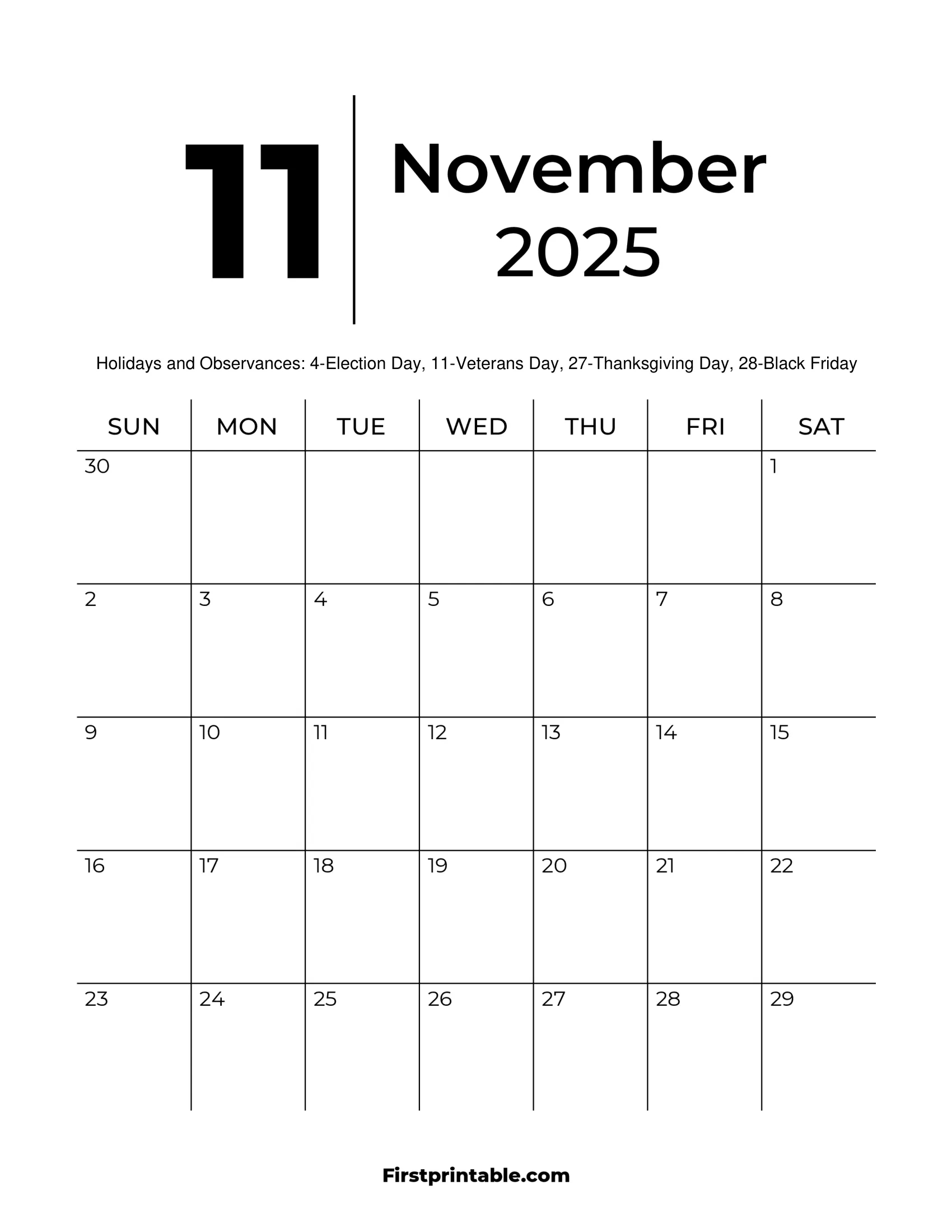 November 2025 Calendars - Free Printable &amp;amp; Fillable with November 11Th 2025 Calendar