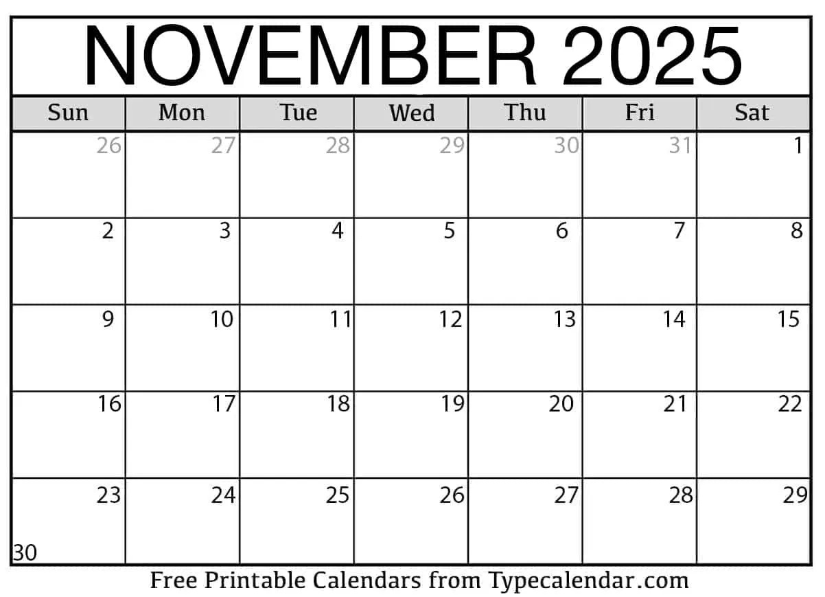 November 2025 Calendars - Free Printable Templates inside November 2025 Calendar Typecalendar