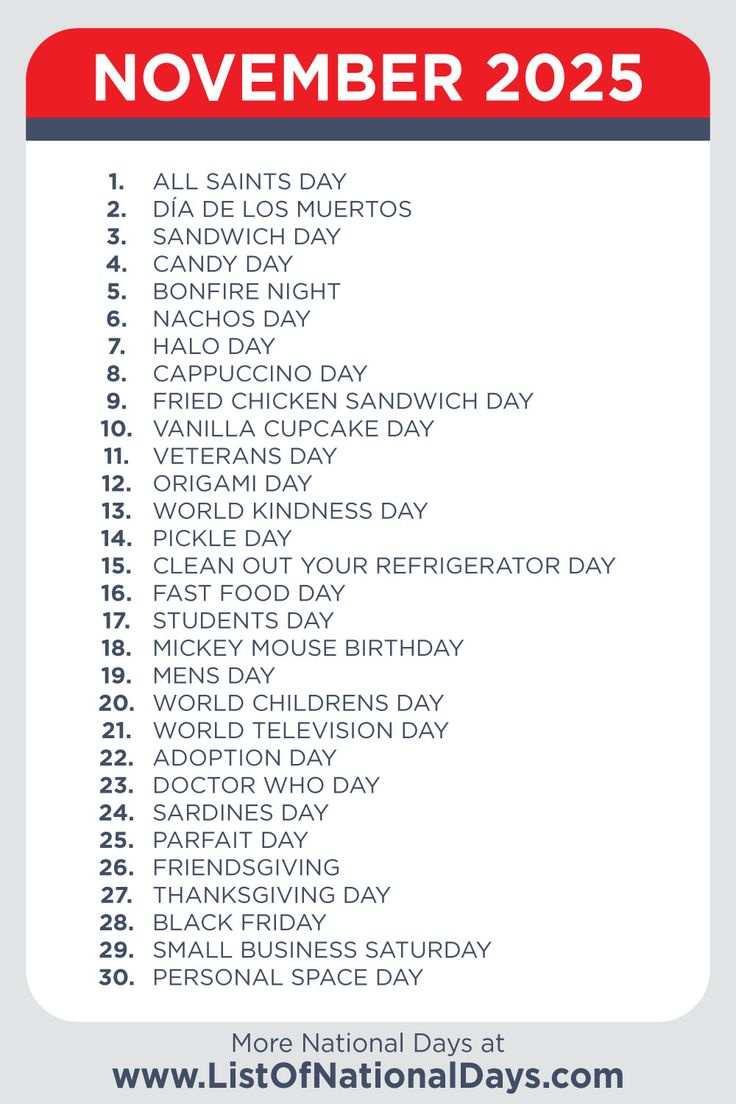 November 2025 National Days with November Holiday Calendar 2025