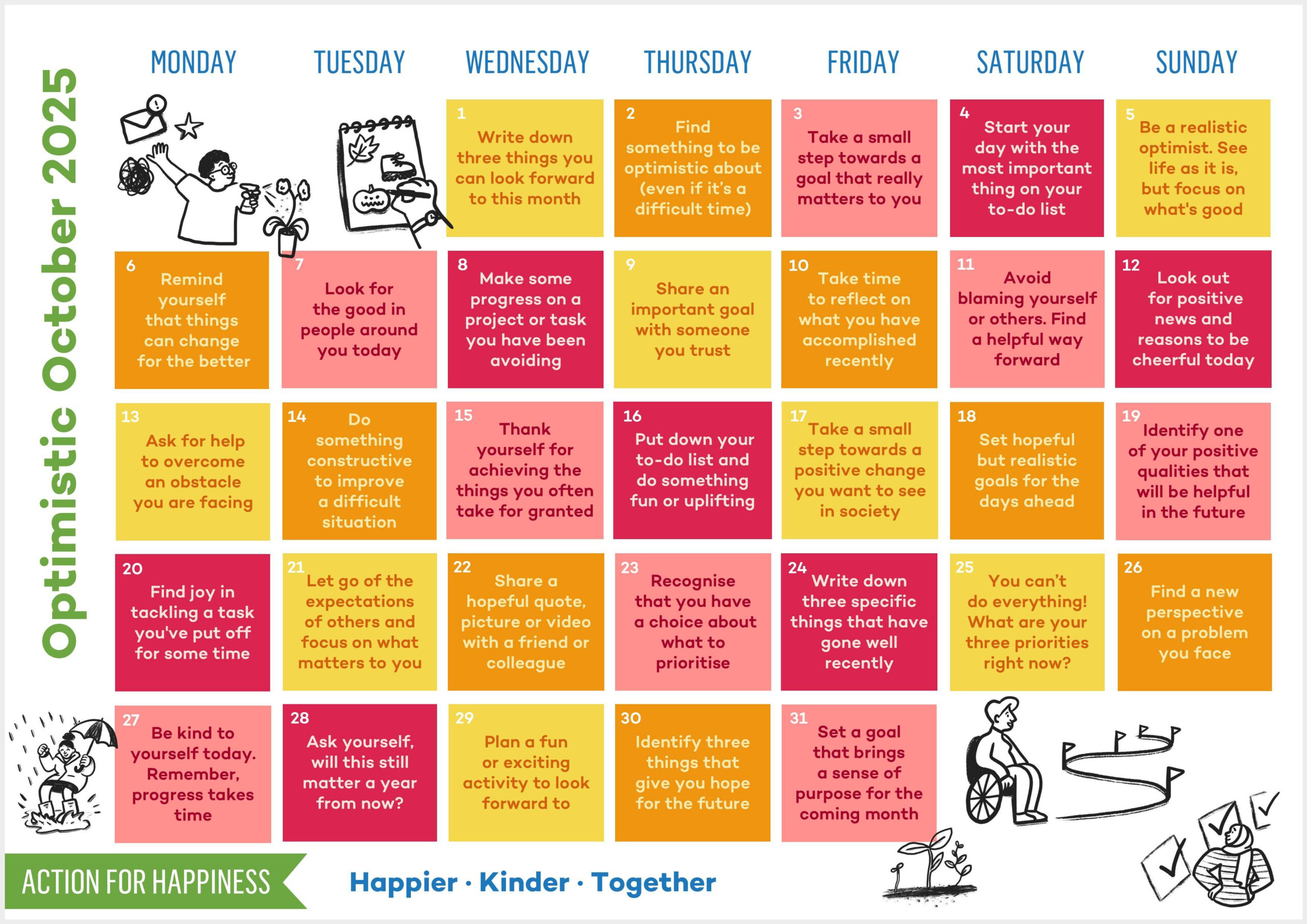 Optimistic October | Action For Happiness intended for Action For Happiness November 2025 Calendar