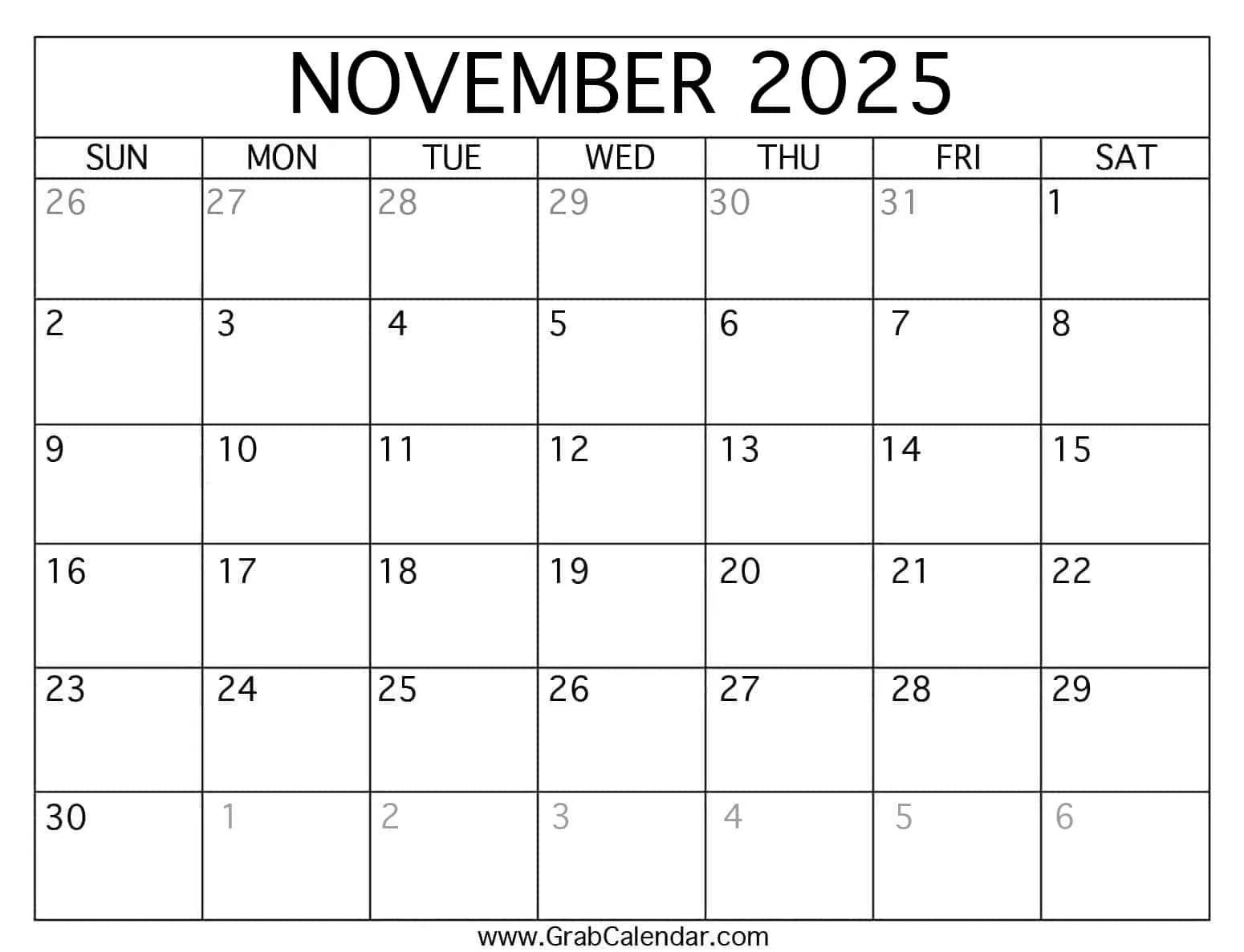 Printable November 2025 Calendar throughout Show 2025 November Calendar