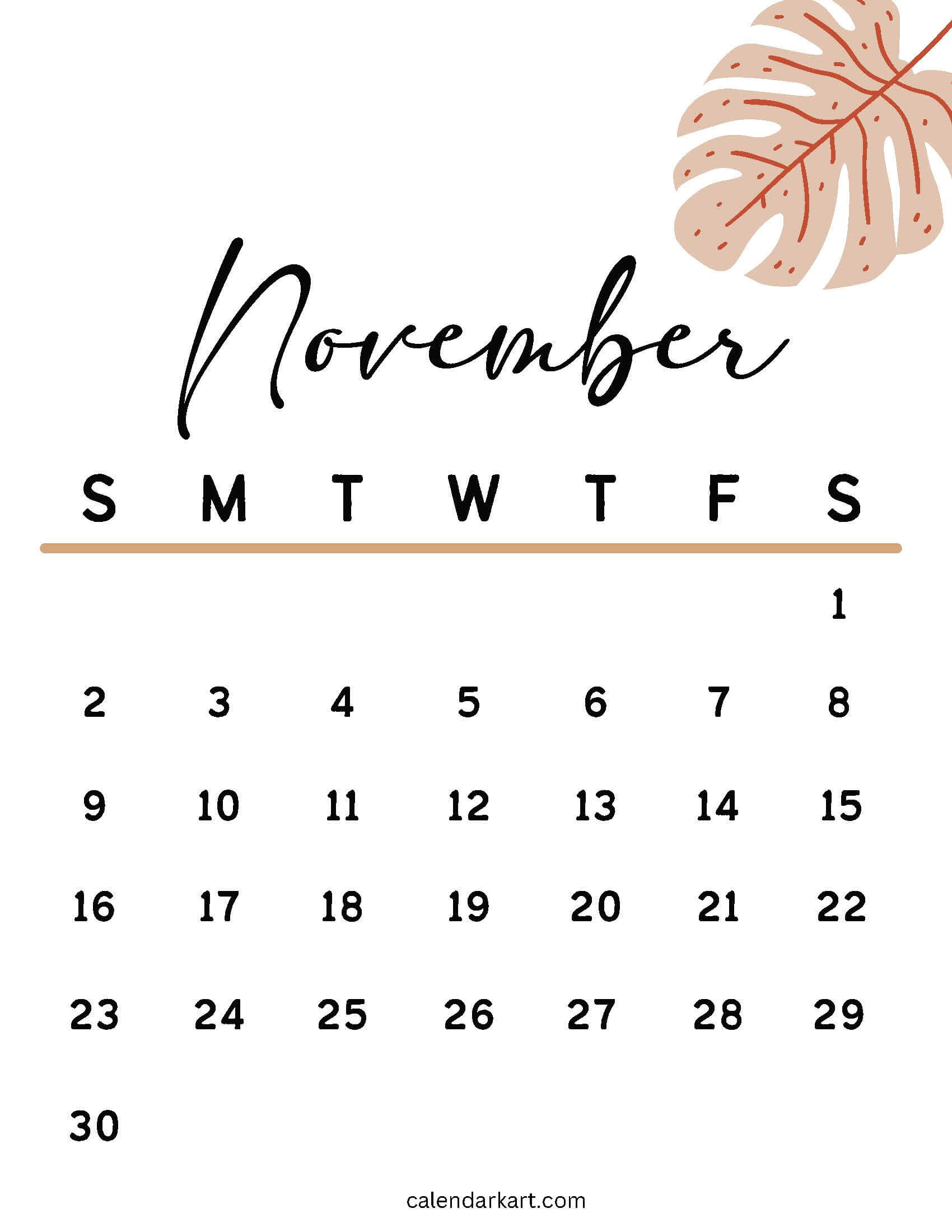 Printable November 2025 Calendars | Free Pdf - Calendarkart throughout November 20Th 2025 Calendar