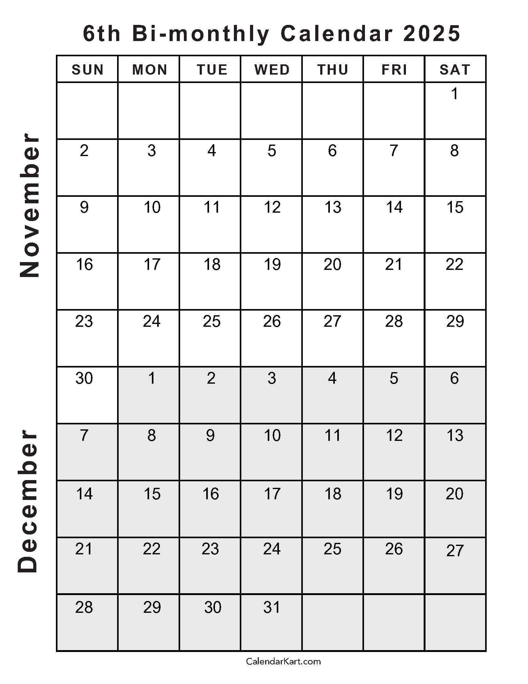 Printable November December 2025 Calendars | Calendarkart throughout Calendar November and December 2025