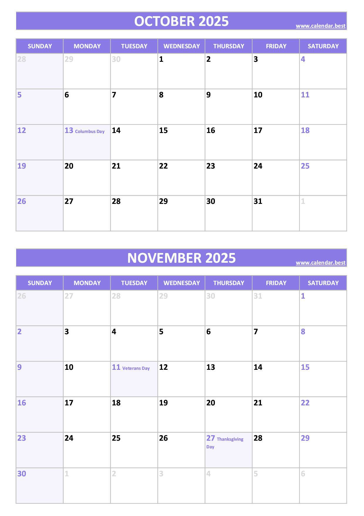 Printable October And November 2025 Calendar - Free Pdf & Jpg with regard to November 2025 Calendar Veterans Day