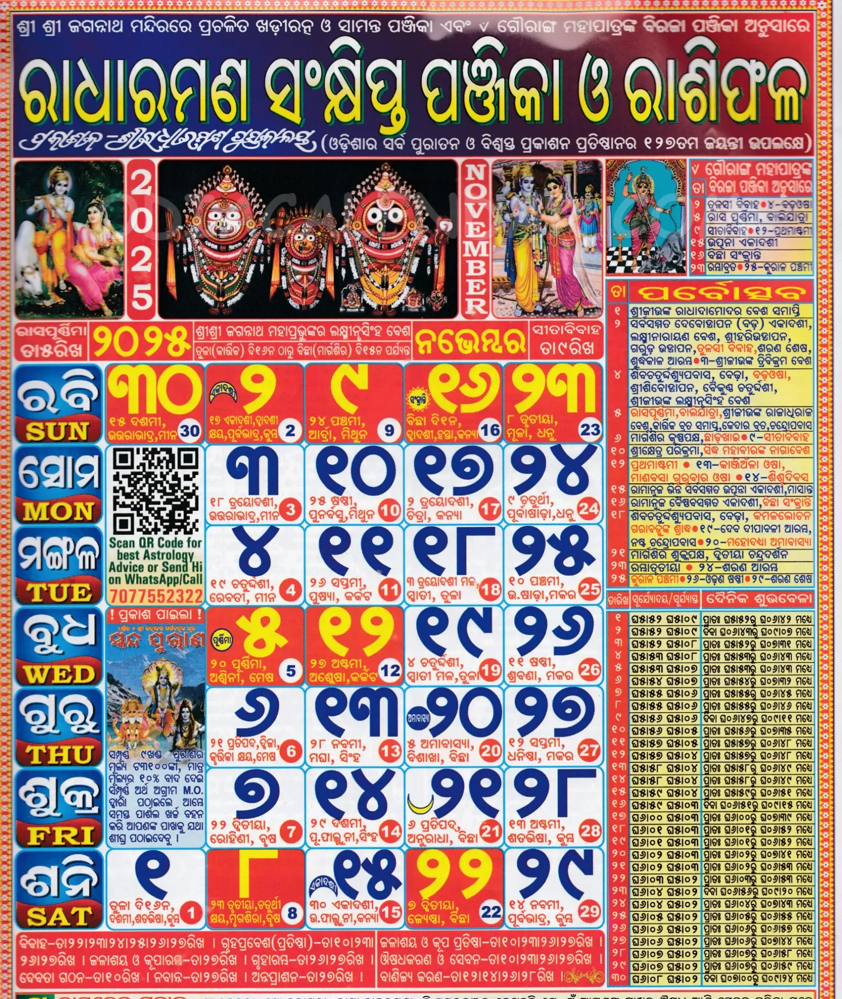 Radharaman Odia Calendar November 2025: Festivals, Auspicious Days pertaining to Odia Calendar 2025 November