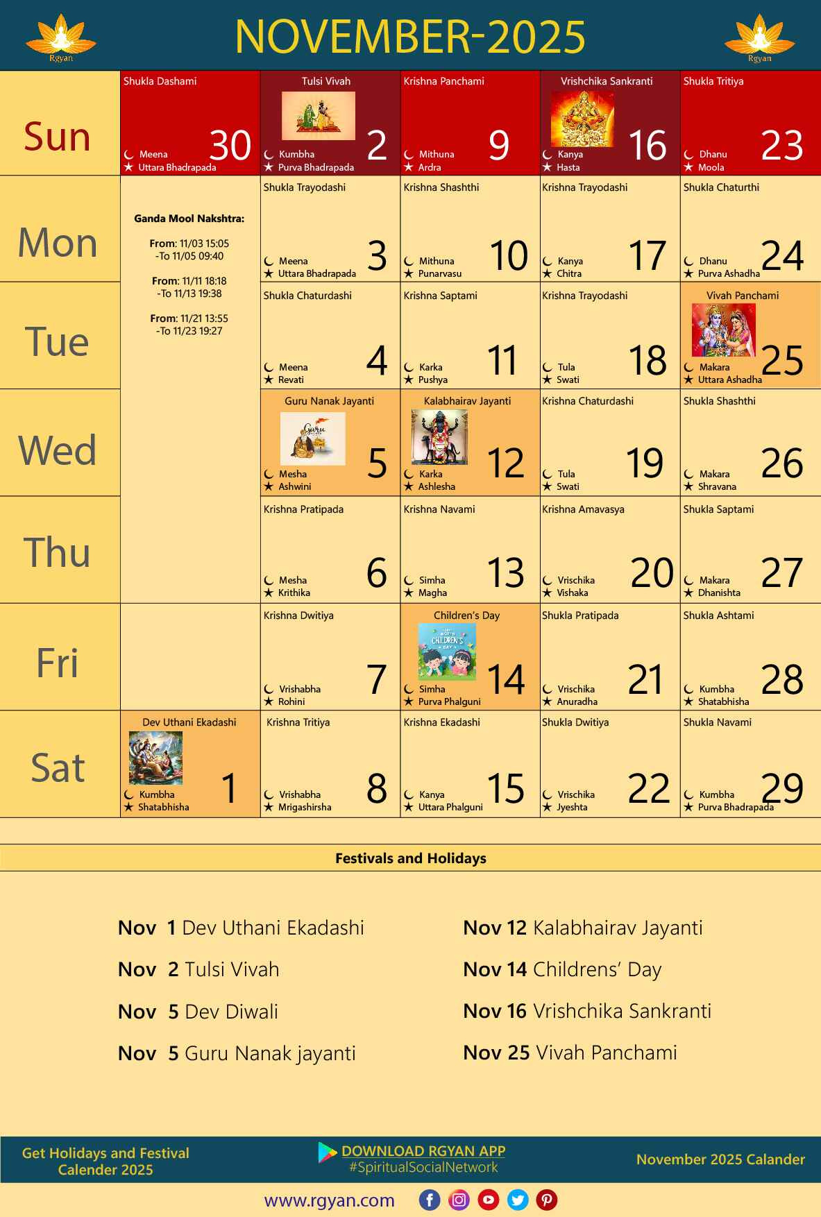 Rgyan: Important Dates In November 2025 - Indian Lunar Calendar within November Month Calendar 2025 with Holidays