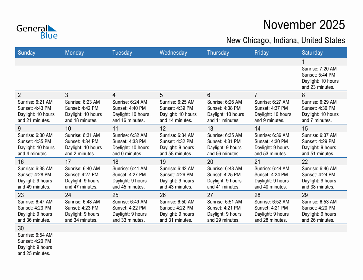 Sunrise And Sunset Times In New Chicago, Indiana, United States regarding Chicago Calendar November 2025