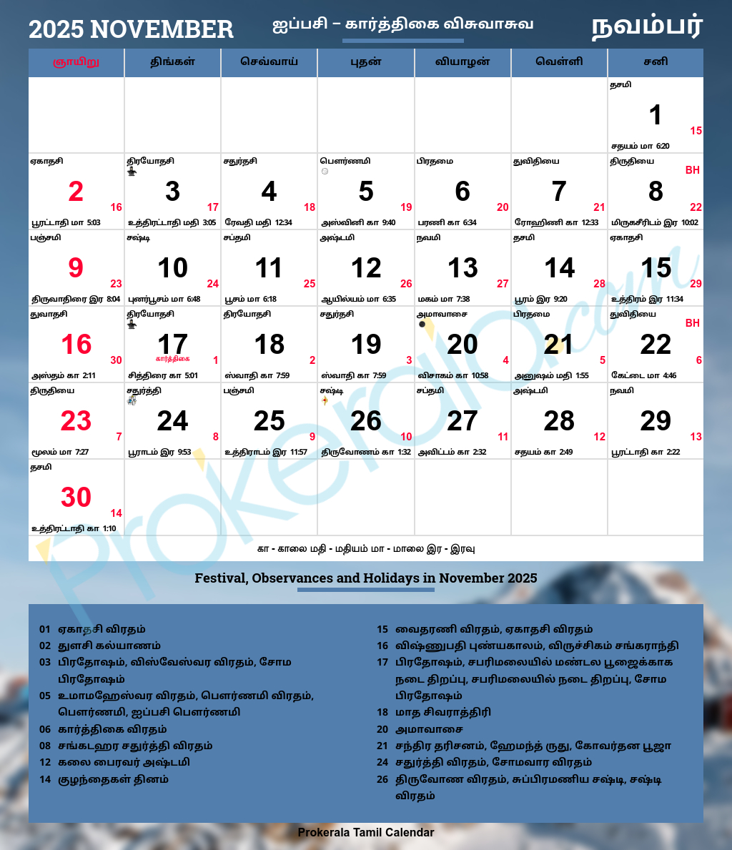 Tamil Calendar 2025, November within Daily Sheet Calendar November 2025