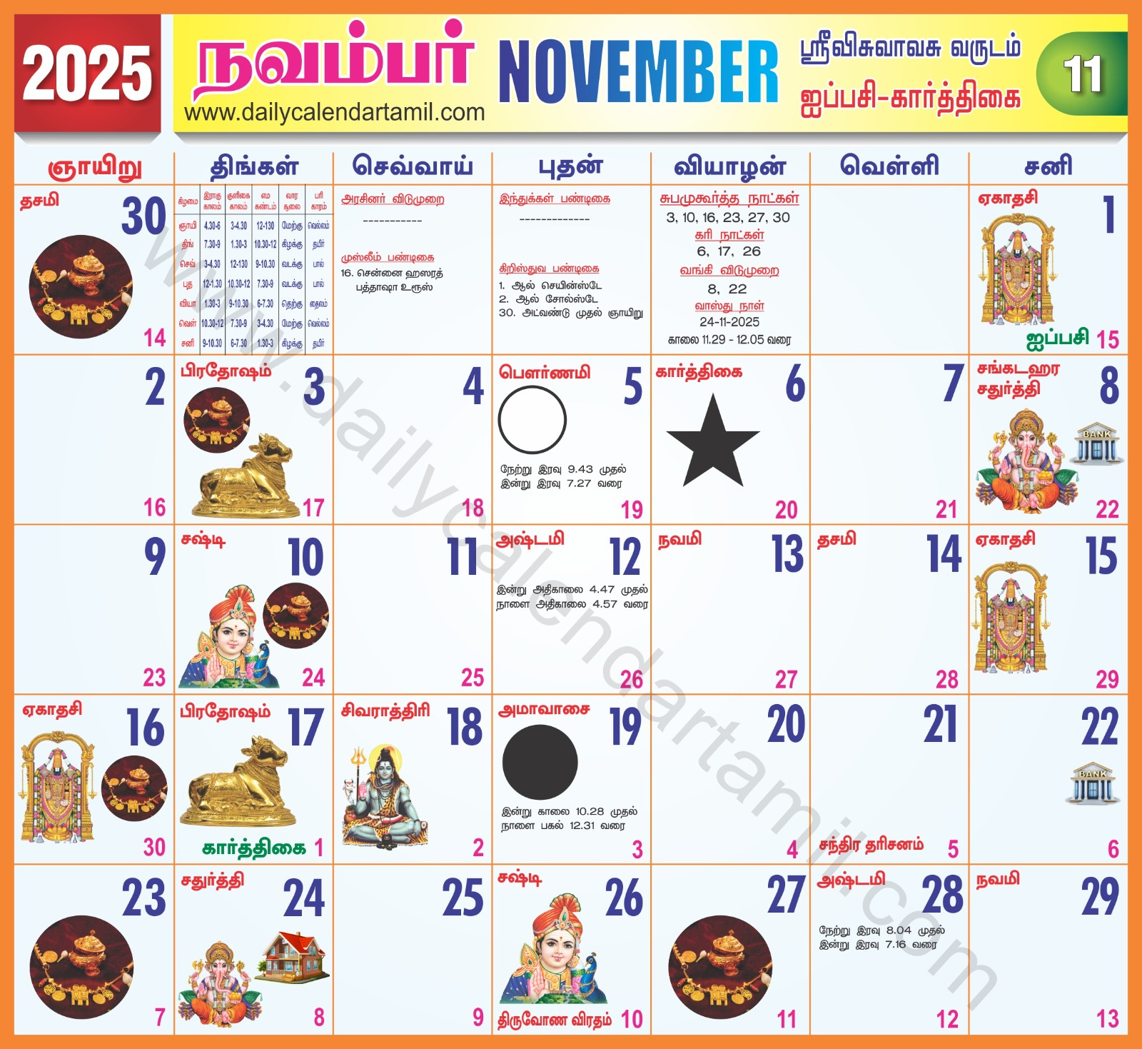 Tamil Calendar November 2025 | தமிழ் மாத காலண்டர் 2025 in Tamil Calendar November 2025