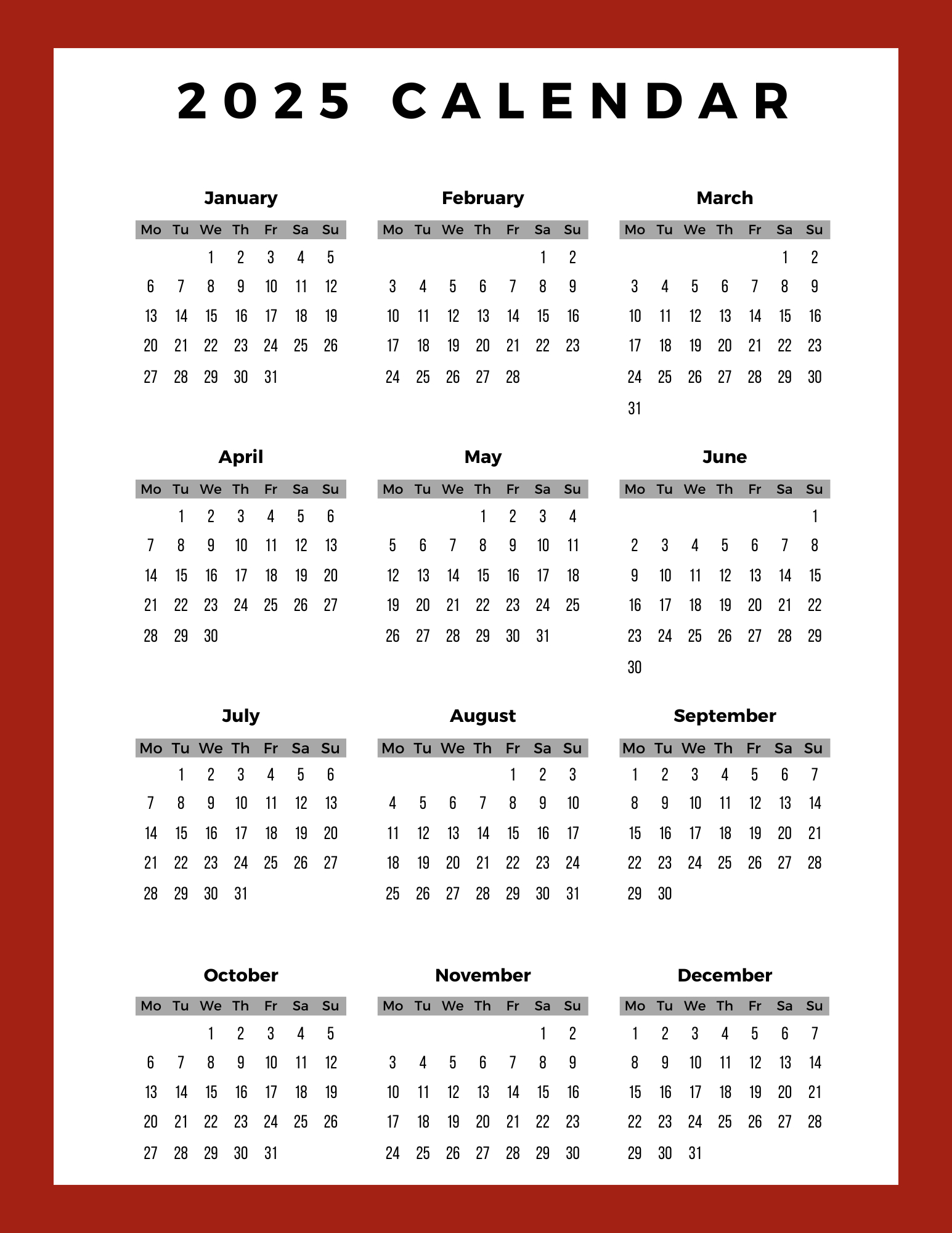Working Days Per Month: 2025 Calendar | Buildremote inside November Dei Calendar 2025