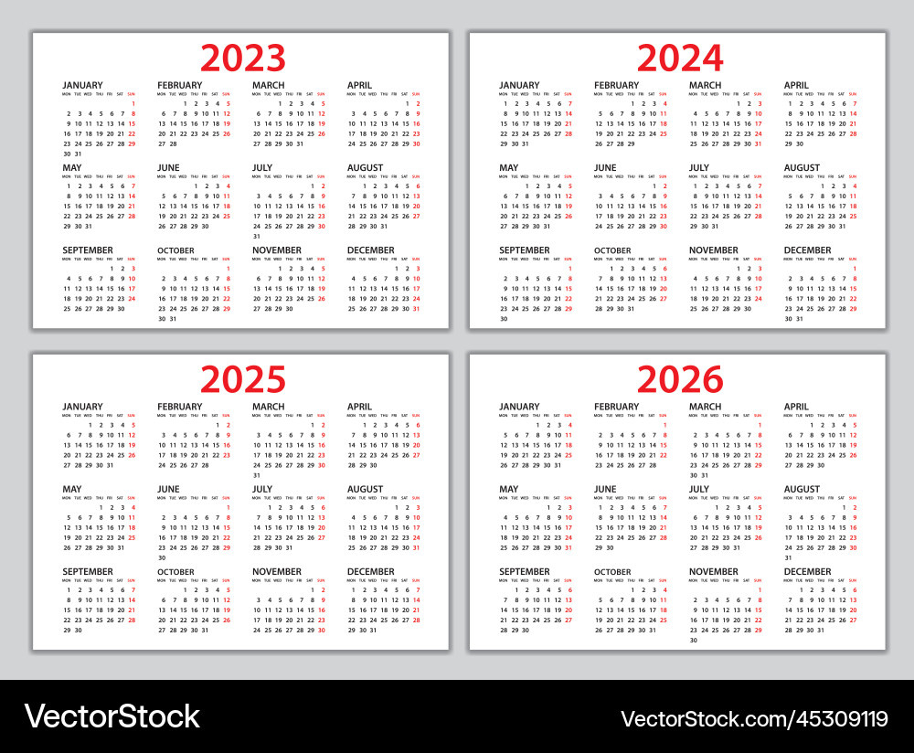 2023-2026 Calendar Planner Template – Lizenzfreie Vektorgrafik for 2023 to 2026 Calendar Printable