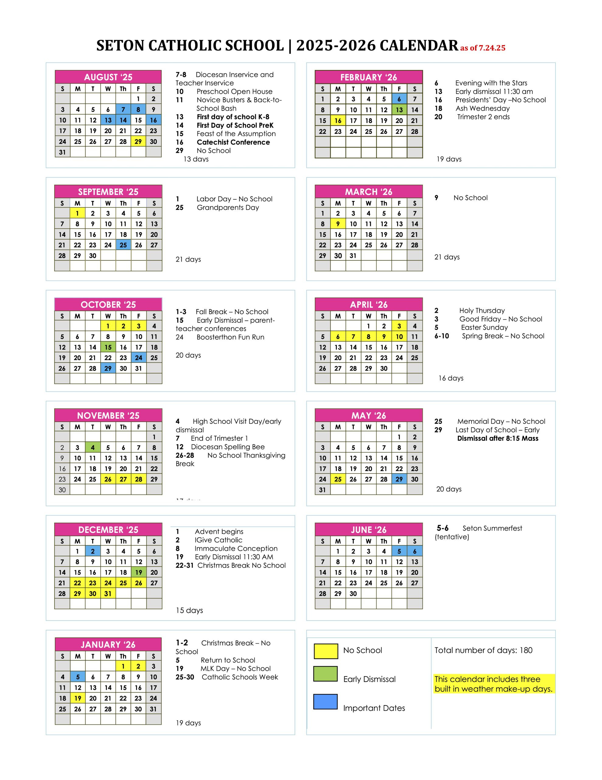 2025-2026 Academic Calendar - Seton Catholic School inside Seton Catholic College Calendar 2026